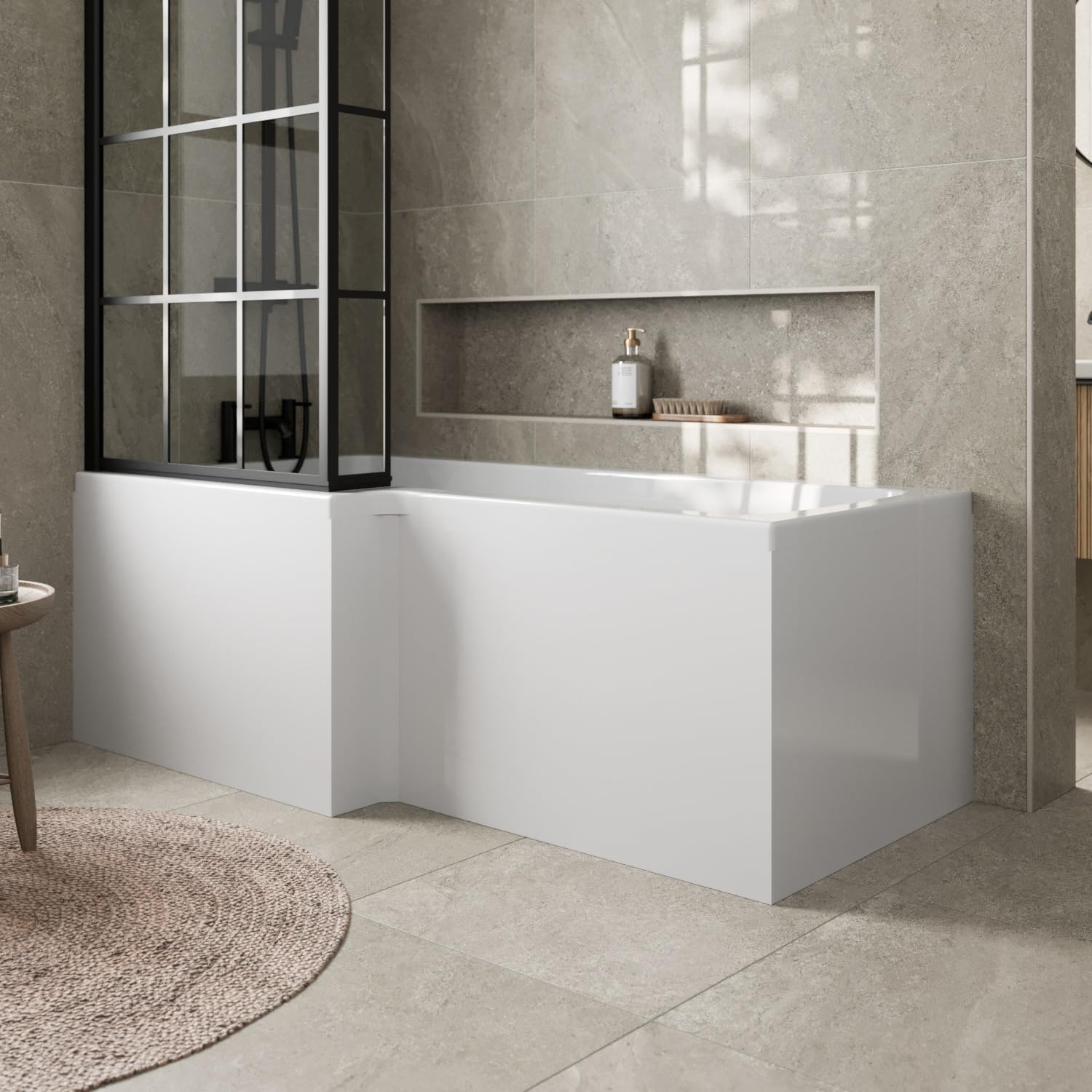 Affine White Affine® 1700Mm Front Side Shower Bath Panel 18Mm Mdf, Modern Wooden Panels For Bathroom L Shaped Baths Soaking Tubs, Gloss