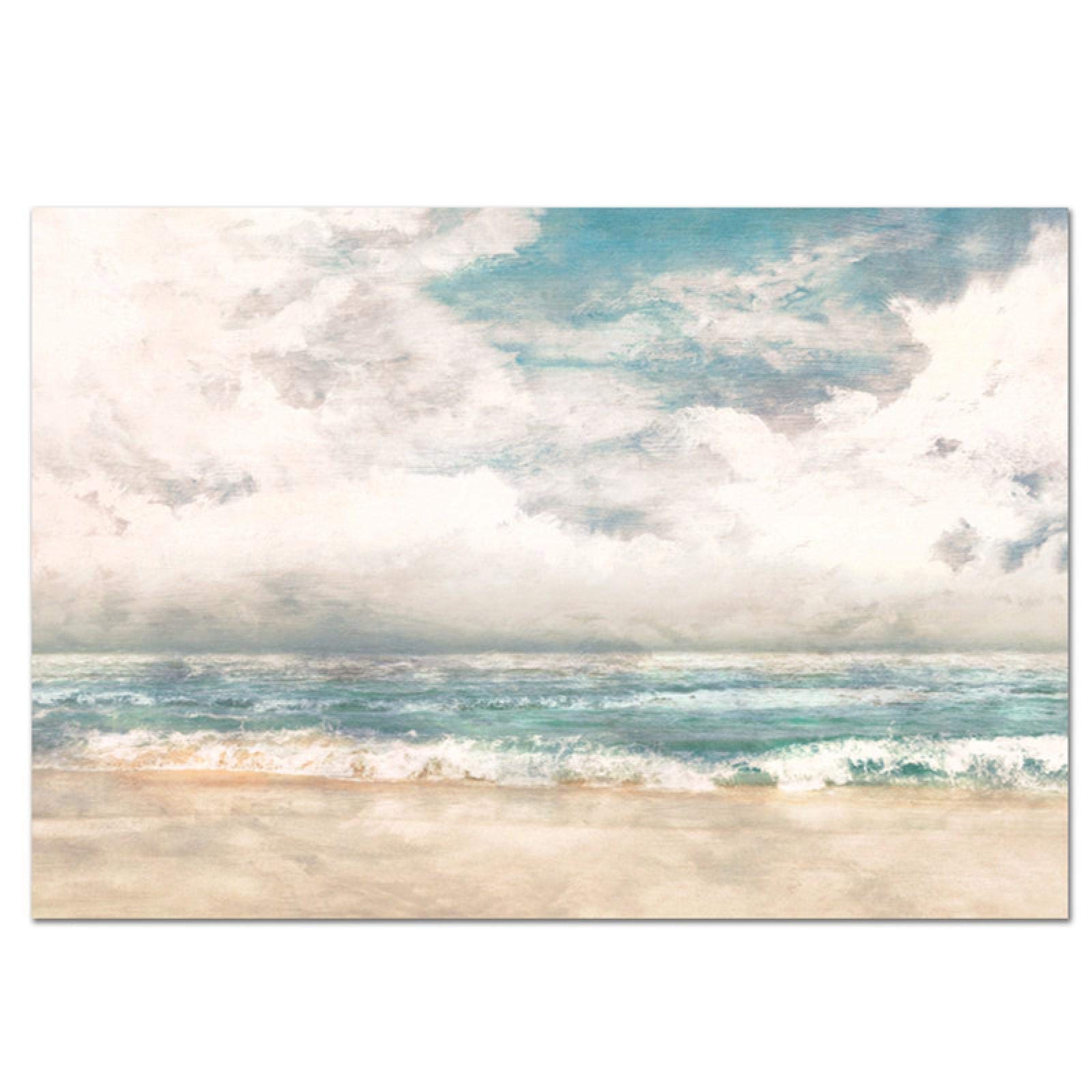 Quadro Dipinto A Mano 100x75 Cm – Onde E Spiaggia Astratta In Bianco E Verde, Pittura Ad Olio Con Spatola Su Tela, Decorazione Parete Per Soggiorno - 4