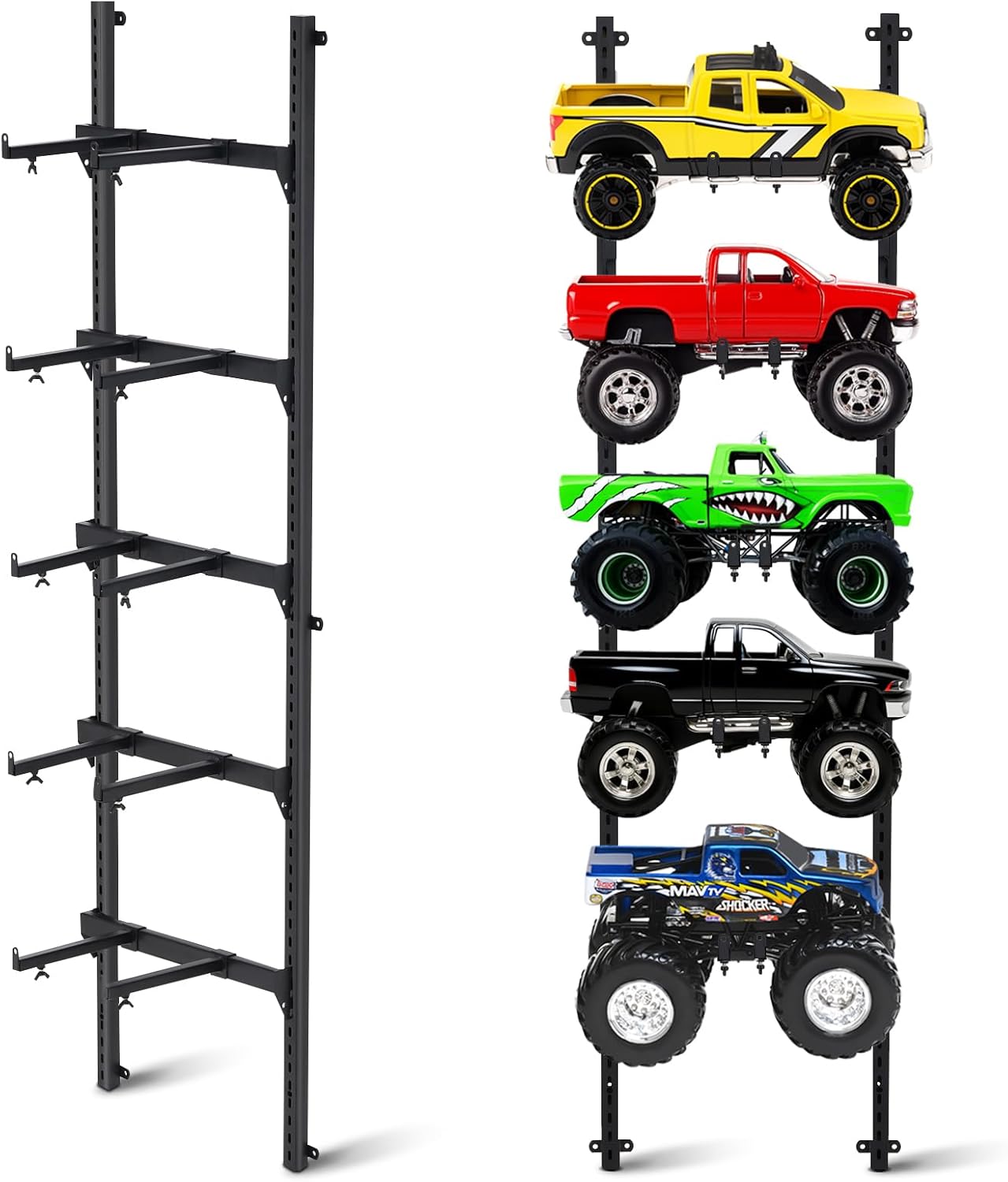 AceOrbit RC Car Stand Wall Mount 5 Layer Adjustable RC Car Racks Storage Display with Screws Crawler Trucks Workstation Model Shelf Wall Hanger for 1/6, 1/10, 1/12, 1/18, 1/24, 1/32 Scale Cars Trucks