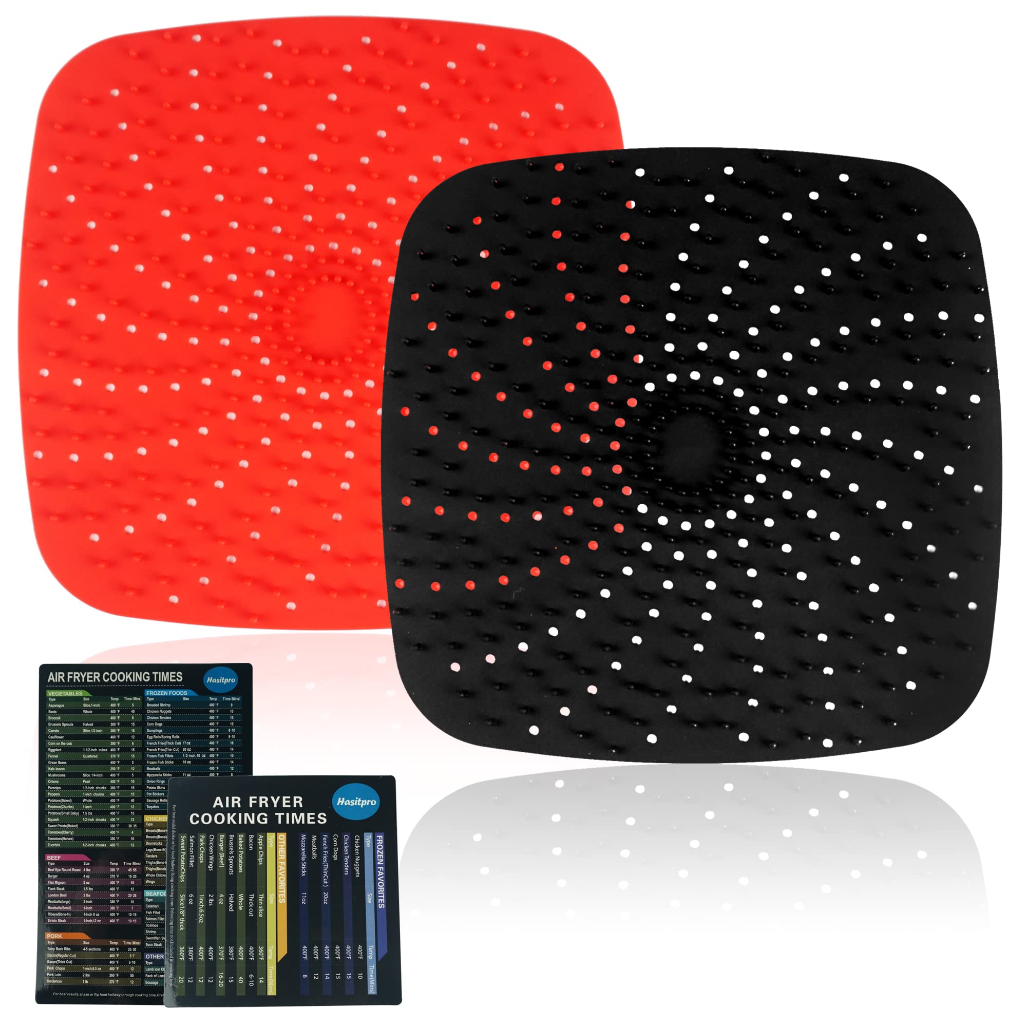 Hasitpro Silicone Air Fryer Liners,8 Inch Square Reusable Air fryer Mats with Air Fryer Magnetic Cheat Sheet, Food-Grade Silicone Mat, Non-Stick Heat Resistant Air Fryer Accessories (2 Pack)