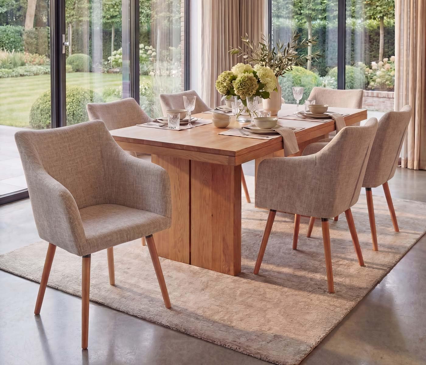 Mendler Serie Malmoe Set 6X sedie Sala da Pranzo T382 - Tessuto Legno Massiccio Beige