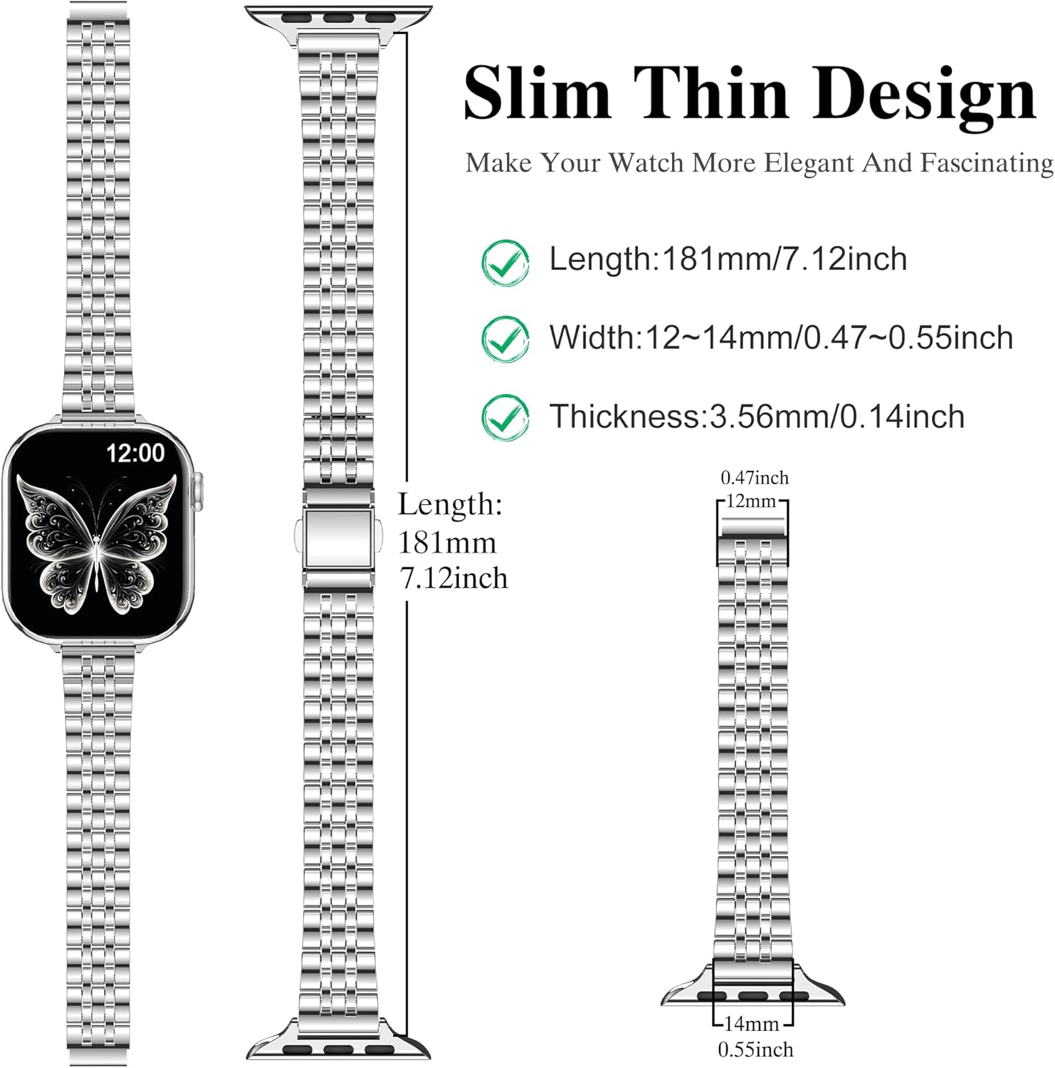 MioHHR Slim Metal Bands Compatible with Apple Watch Band Ultra3/2/1 Series 11 10 9 8 7 6 5 4 3 2 1 SE3/2/1, Thin Stainless Steel Strap for Women iWatch Band 49mm 46mm 45mm 44mm 42mm 41mm 40mm 38mm - Image 3
