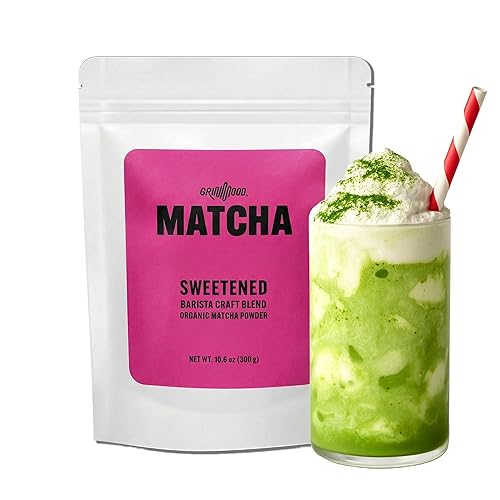 GRIN MOOD Polvo de matcha, té verde en polvo de grado endulzado, grado ceremonial de la isla de Jeju, mezcla artesanal barista para lattes y