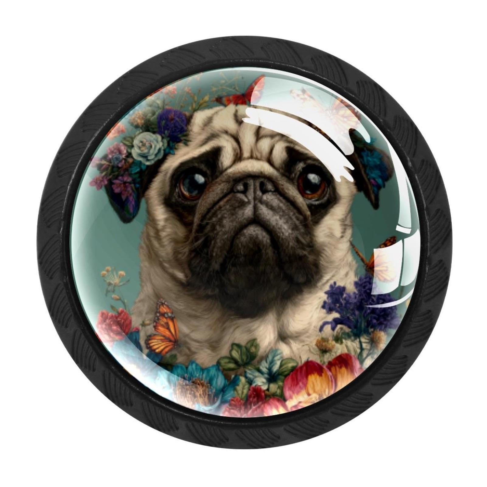 CHENZZZZ 4 PCS Flower Butterflies Pug Dog Crystal Glass Cabinet Knob Drawer Pull Handle for Kitchen Cupboard Dresser Wardrobe etc