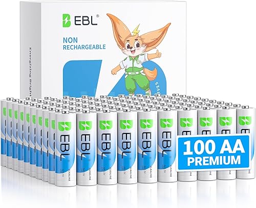 EBL Paquete de 100 pilas AA de 1.5 V, tamaño AA para el hogar y la empresa, a prueba de fugas, 10 años de vida útil