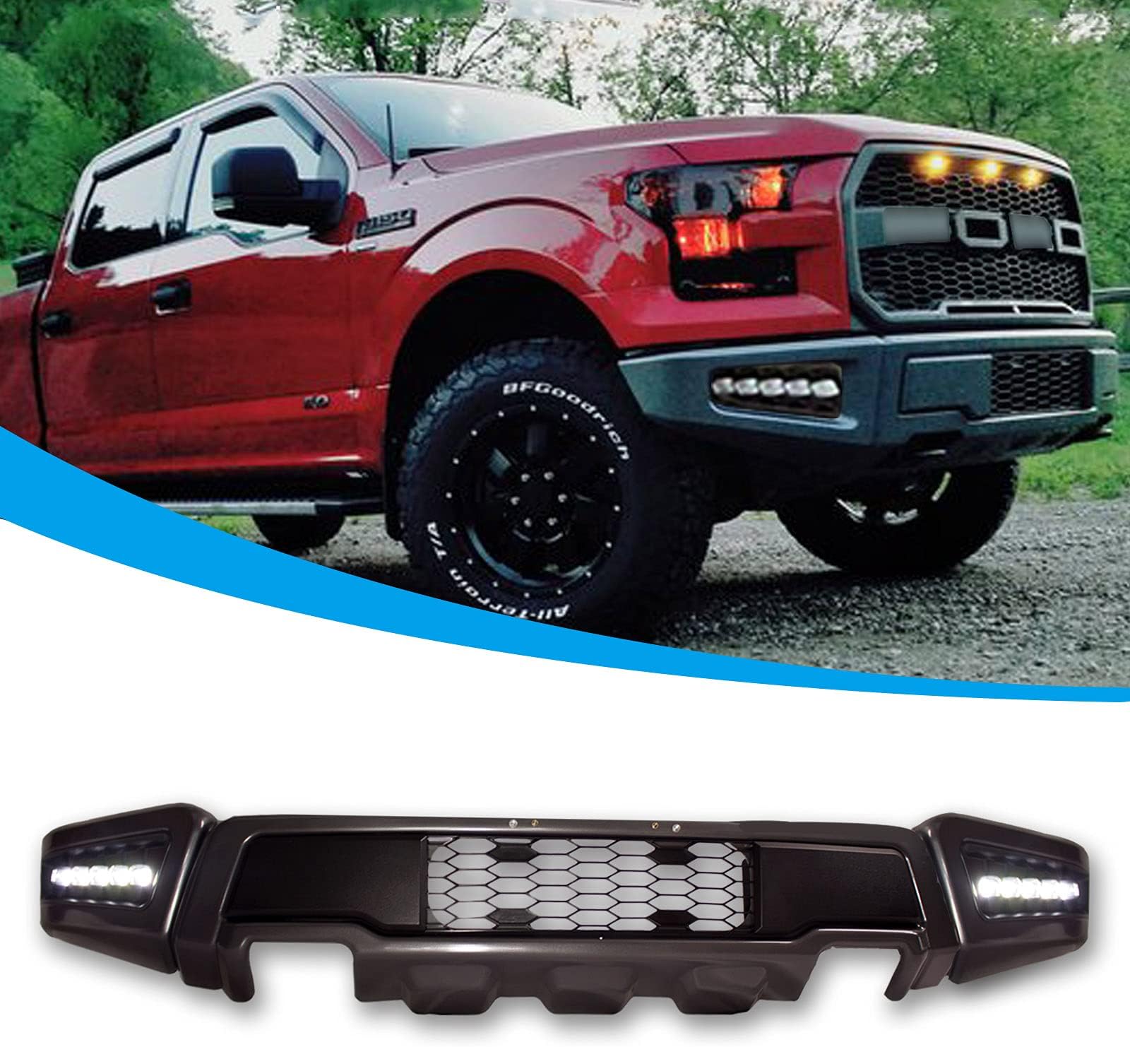 WANGDUOYU Front Bumper Kit Compatible with F150 2015-2017 Steel Front Bumper Guard With Fog Lights Assembly Raptor Style Charcoal Gray F150 Bumper (F-150, 2015-2017)