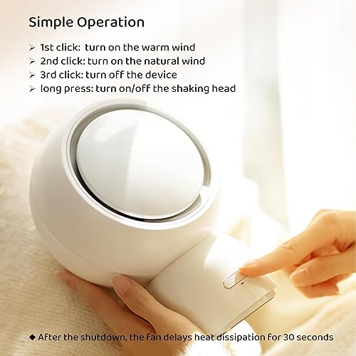 Miniatura 3 de Asa Vea Mini calentador de espacio, calentador portátil de cerámica PTC con salida de 500 W, ventilador oscilante, modos de calor y soplado para