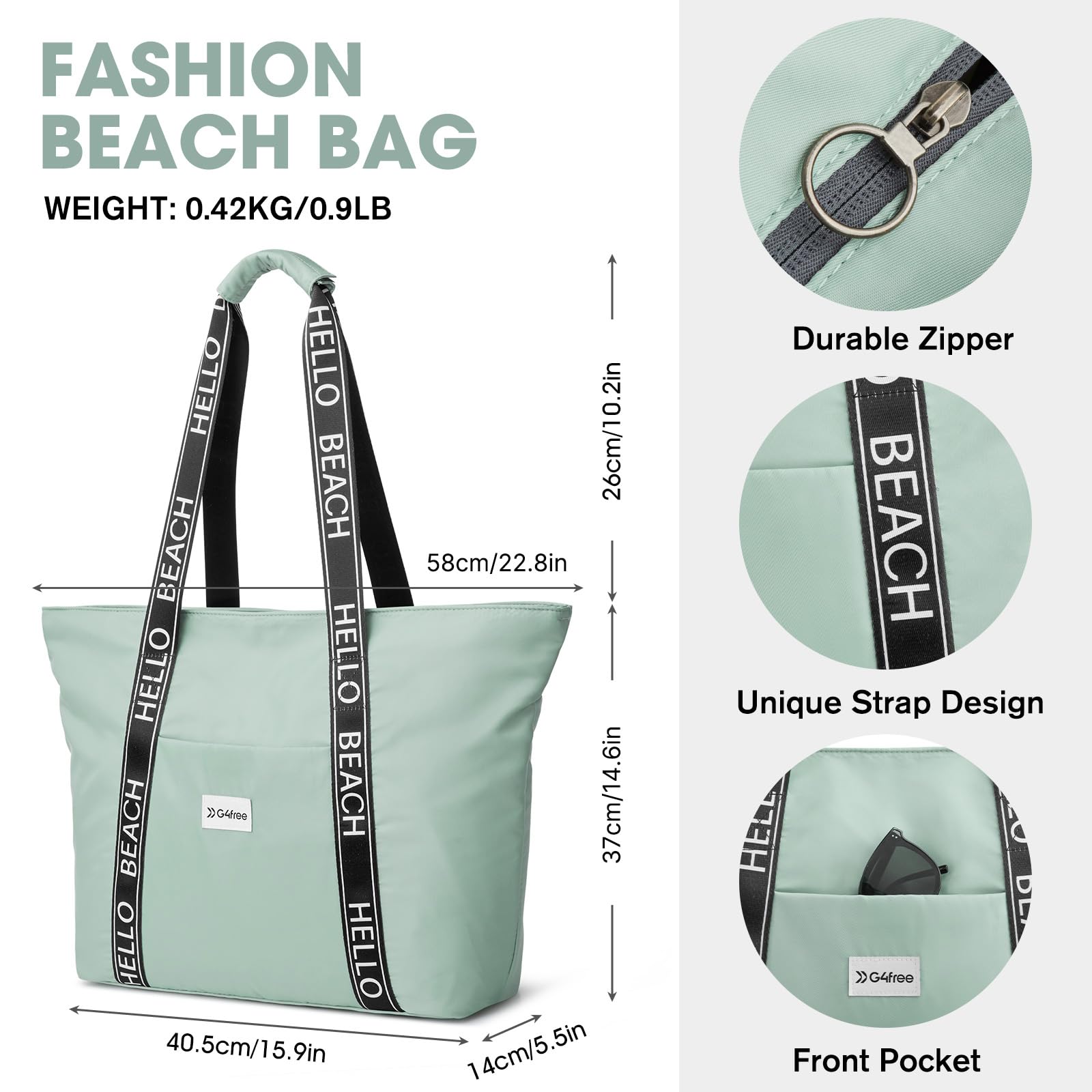 G4Free Strand-Tragetasche, wasserdicht, sanddicht, Umhängetasche, Strandtasche, große Sporttasche, Einkaufstasche für Damen