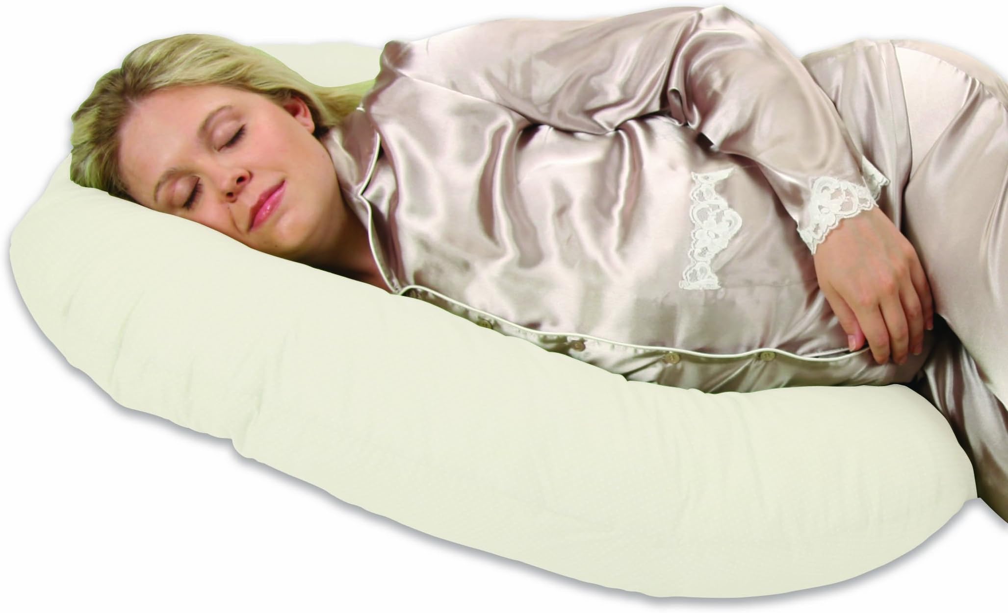 Leachco Snoogle Mini - Compact Side Sleeper Pregnancy Pillow - Ivory