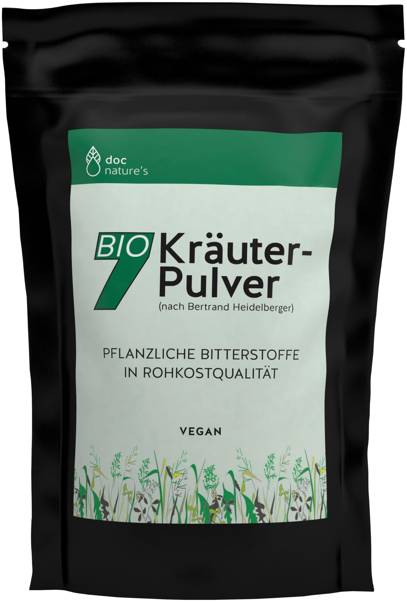 doc nature's Bio-7-Kräuterpulver 150g Nachfüllbeutel | nach Bertrand Heidelberger | Pflanzliche Bitterstoffe in Rohkostqualität | vegan | doc phytolabor | früher Gesund & Leben | nach Bertrand Heidelberger, Pflanzliche Bitterstoffe, Rohkostqualität, vegan