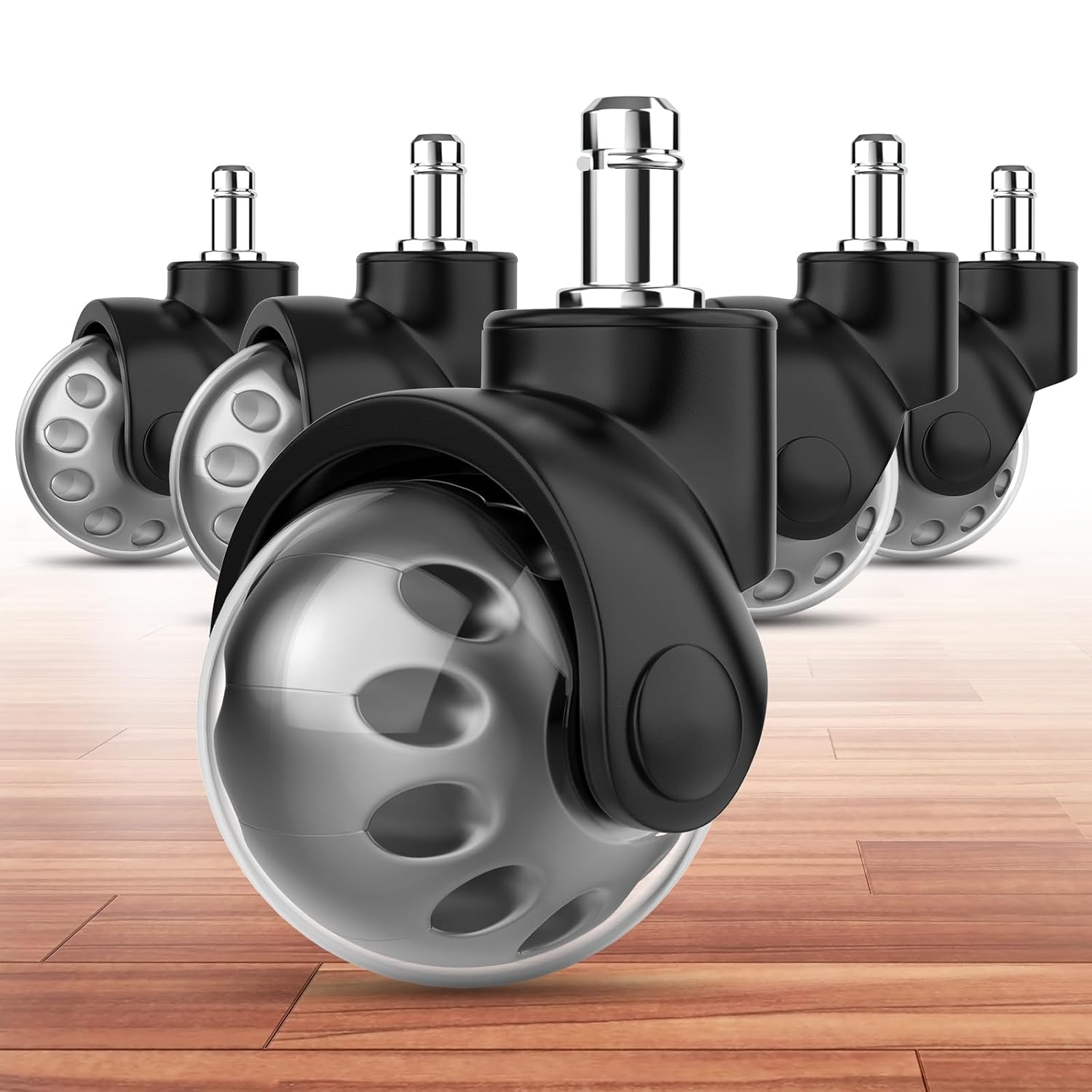 Office Chair Replacement Wheel - Quiet & Smooth Gliding - 2 Inch Heavy Duty Rolling Chair Casters Supports 2000 Lbs,Desk Chair Wheels Universal Fit,Safe For All Floor Or Carpet Set Of 5 (Premium Gray)