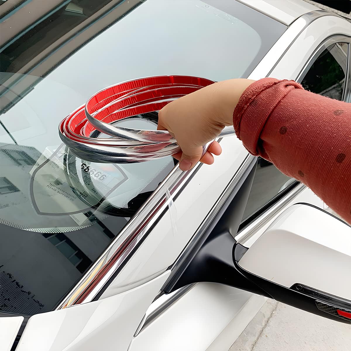 Car Interior Trim Strips, 16.5ft/5M Chrome Strips for Cars, Side Body Chrome Trim Strip, Automotive Chrome Trim Molding for Car, Truck, RV, Door Window Scratch-Proof (12mm, Silver)