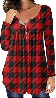 Long Sleeve Check Tops for Women UK Casual Button Irregular Hem Pullover Basic Poloshirt Blouse Loose V Neck Flowy Longline Tops Shirts Autumn Winter Running Sports Workout Gym Tshirts