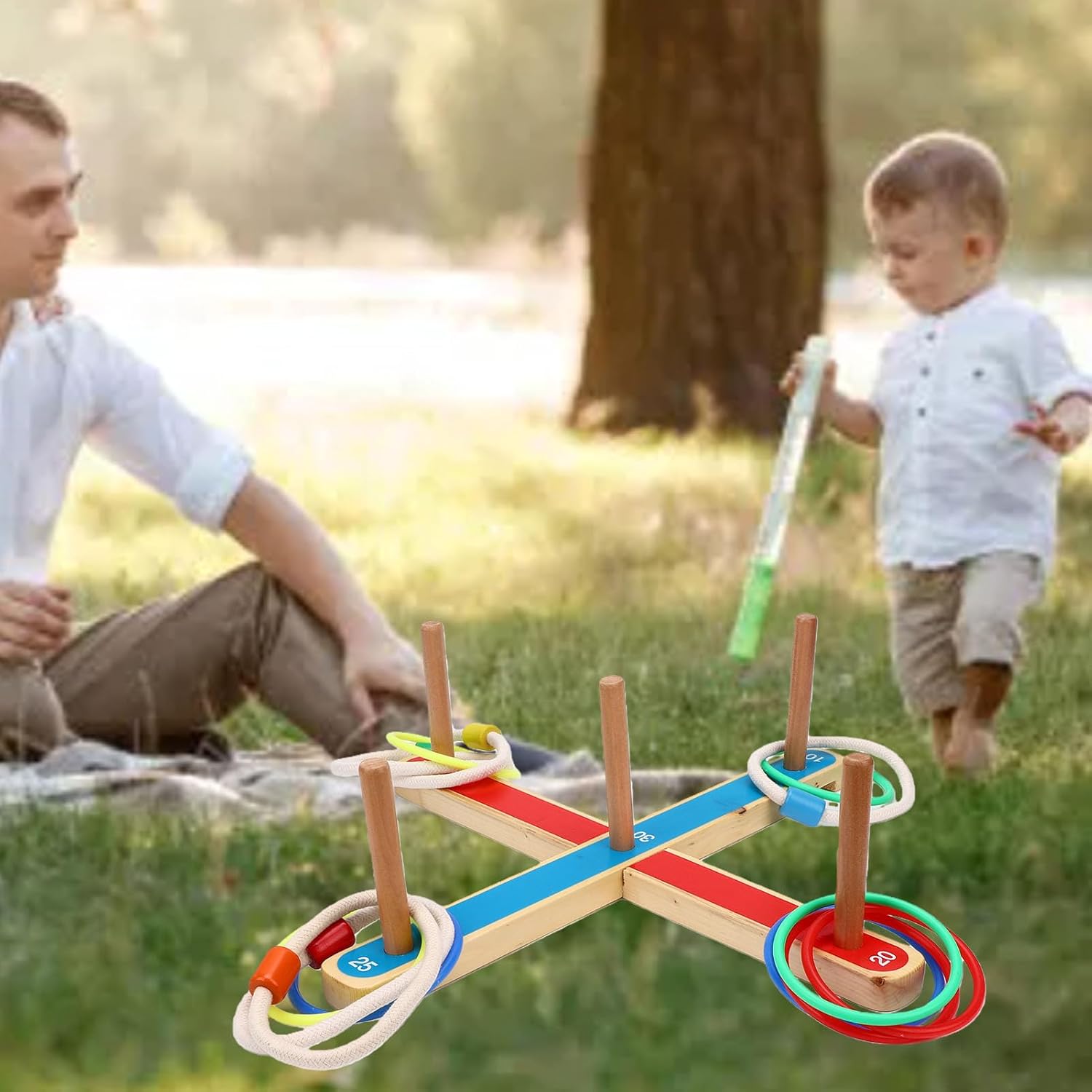 Qinlorgo Wooden Toss Game for Kids with Fun Scoring System, Portable Carry Bag, Suitable for Indoor Outdoor Play, Garden Party, Beach Trip, and Camping
