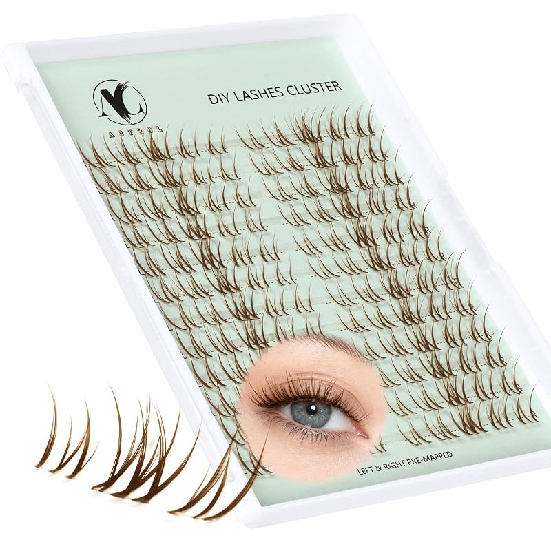 Cílios postiços em tufos ACTROL castanho, efeito cat eye, curvatura C, 7–12 mm