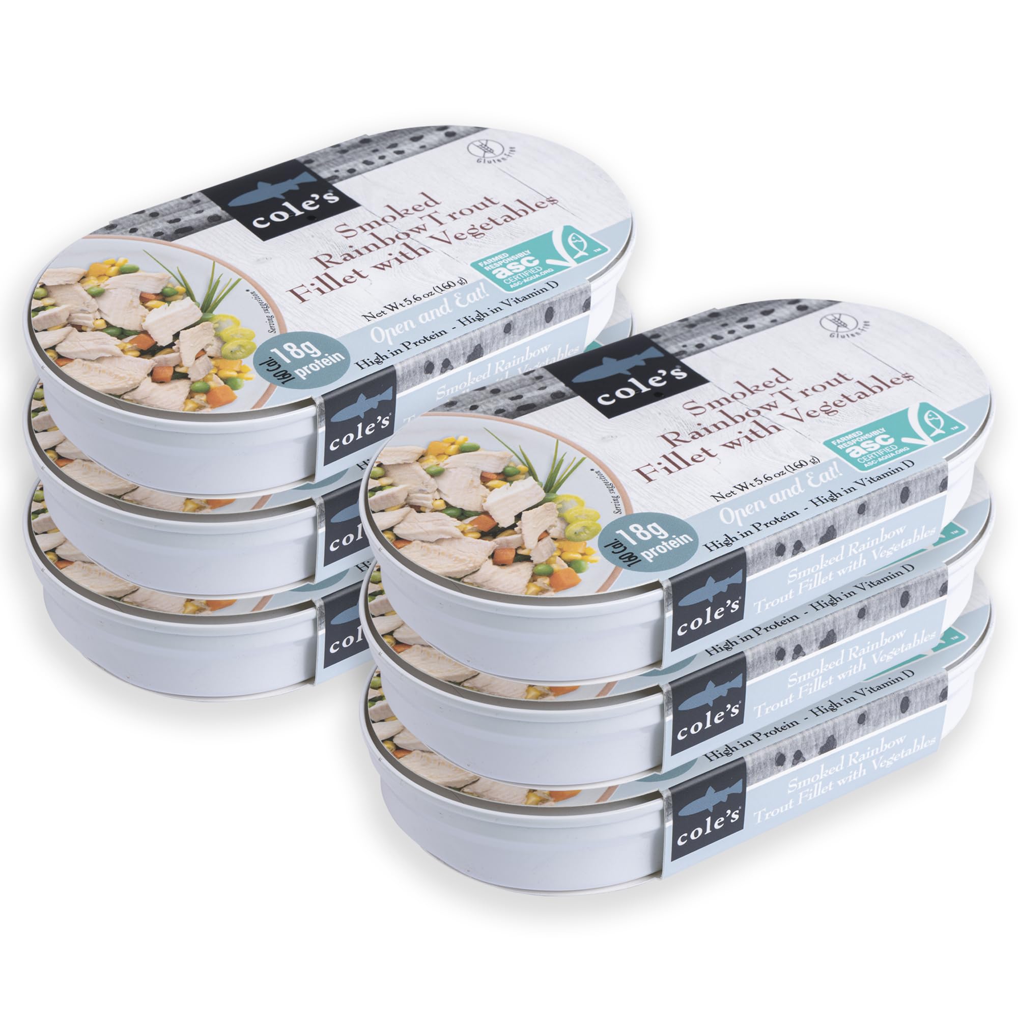 COLE’S - Smoked Rainbow Trout Fillet with Vegetables | Ready to Eat Meal | 5.6 oz Hand-Packed Canned Fish | 18g Protein | High in Vitamin D | 6 pack