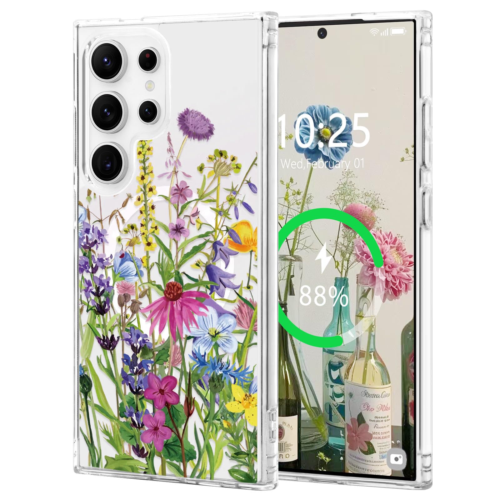 L-FADNUT for Samsung Galaxy S22 Ultra 5G Case [Compatible with Magsafe], Cute Flower Girls Women Clear Case Silicone Shockproof Protective Cover with