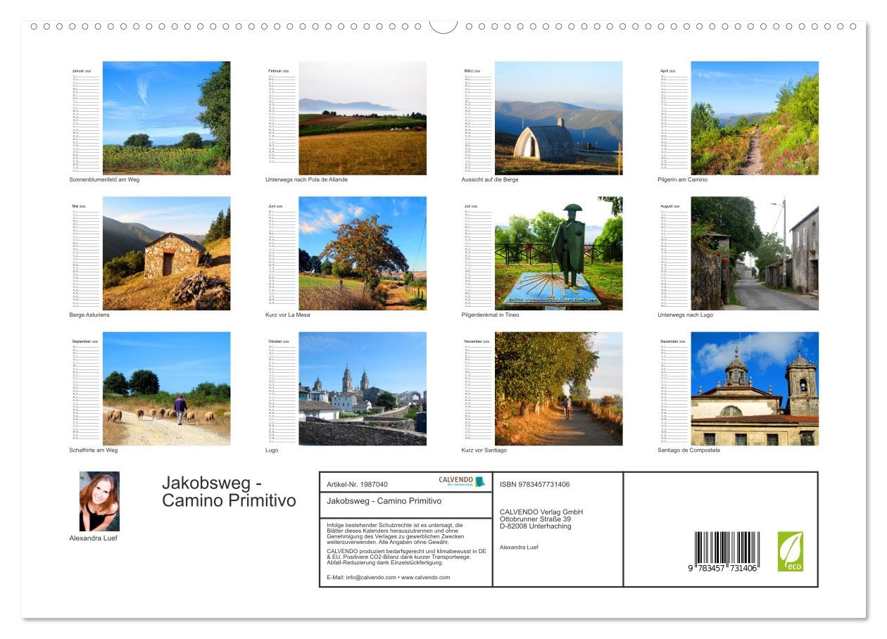 Jakobsweg - Camino Primitivo (hochwertiger Premium Wandkalender 2026 DIN A2 quer), Kunstdruck in Hochglanz: Pilgerweg von Oviedo nach Santiago de Compostela