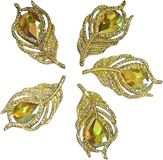 Wambere 20 hojas con forma de pluma, parte trasera plana, diamantes de imitación de resina, decoración autoadhesiva, para vestidos de boda, bolsos, manualidades, joyas, ropa, zapatos, color amarillo