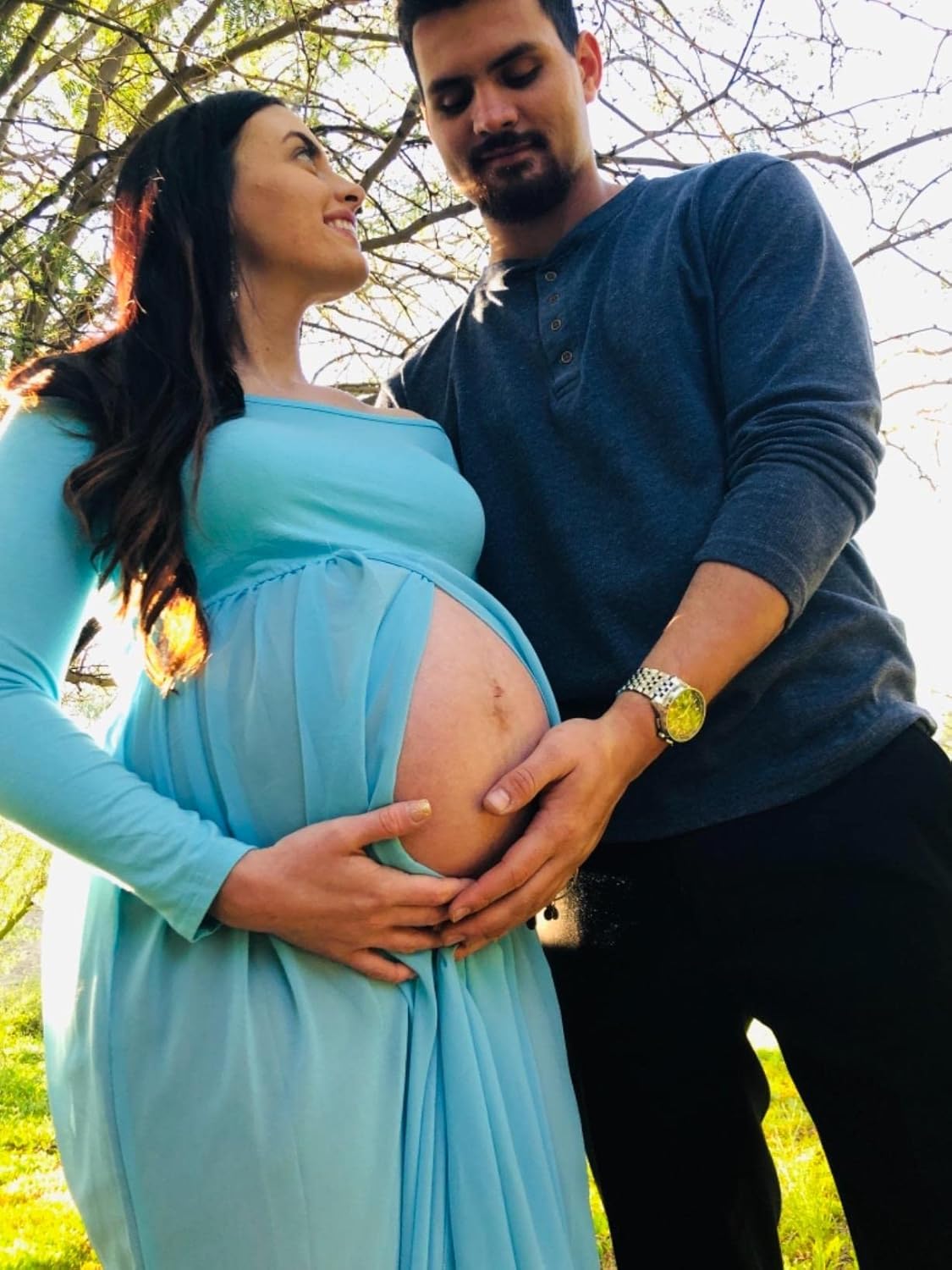 Mommy Jennie Maternity Dress Off Shoulder Long Sleeve Split Front Chiffon Gown for Photoshoot - Image 2