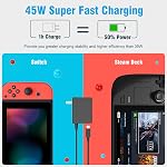 45W Charger Compatible with Nintendo Switch, Fast Charging Power Supply Compatible with Switch OLED/Lite/Steam Deck Dock, Support TV Mode, 15V 2.6A (5ft)