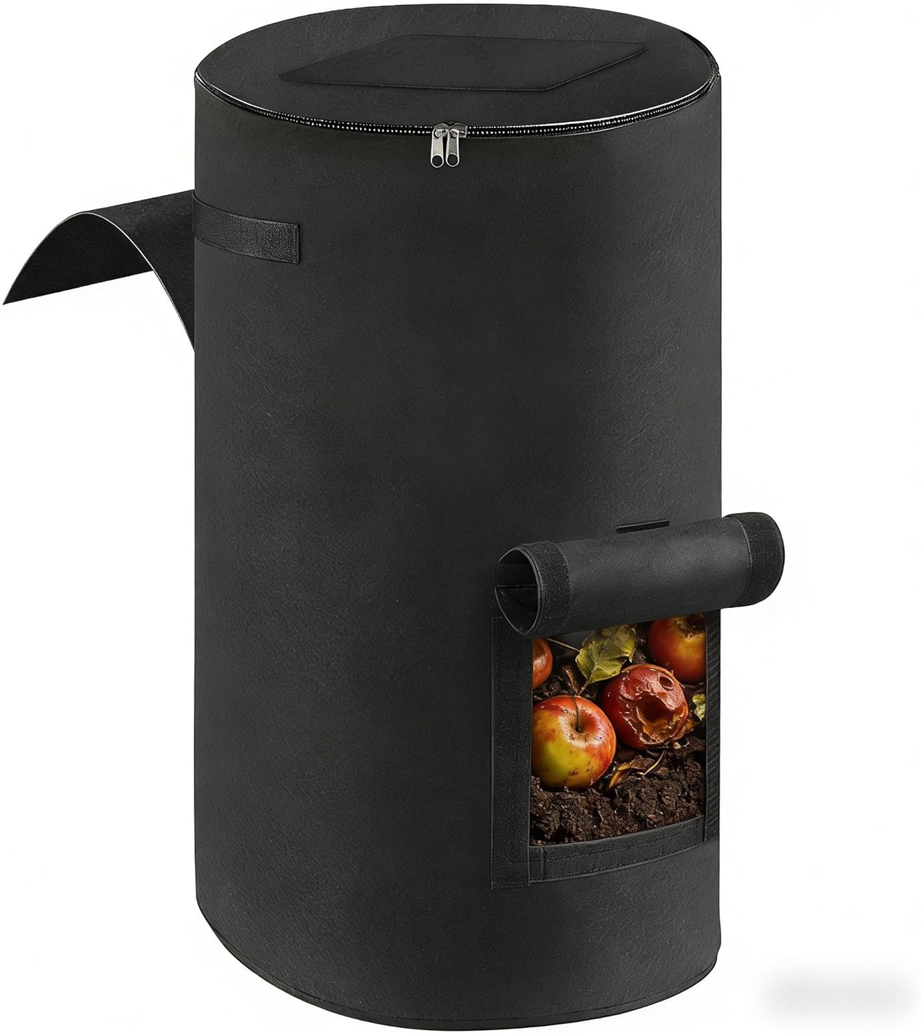 Atvkov 34 Gallon Reusable Outdoor Compost Bin - Foldable Felt Bucket with Handles, Observation Window for Garden Yard Waste
