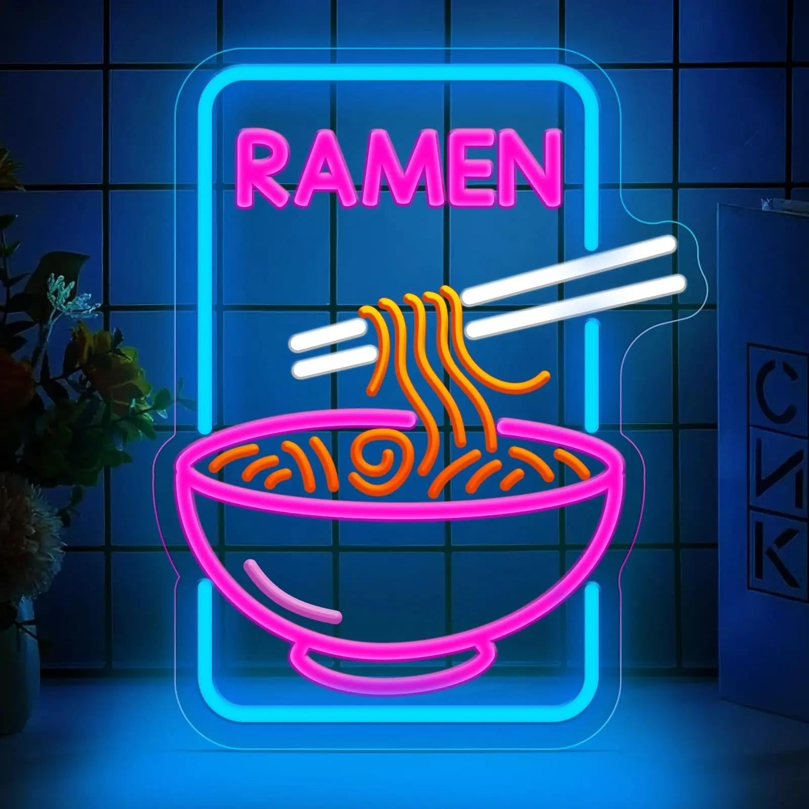 RONGCH Hanging Art Signs Ramen Neon Sign Noodles Light Room Decor Dimmable for Business Restaurant Kitchen Dining Hall 40x32.5cm