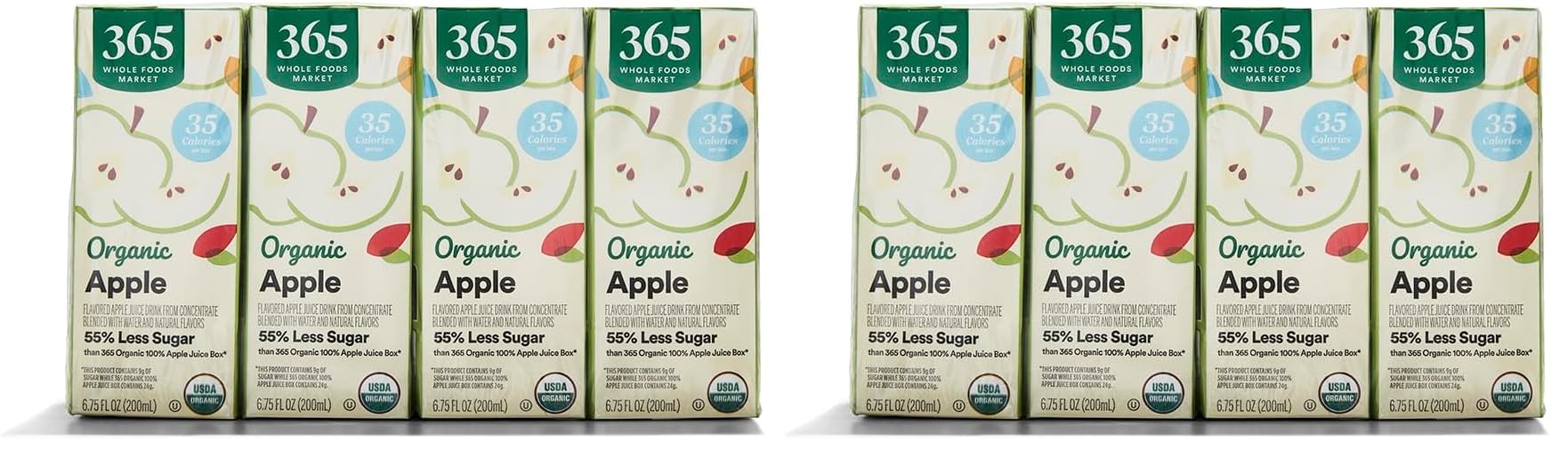 365 by Whole Foods Market, Box Juice Reduced Sugar Apple Organic, 6.75 Fl Oz, (Pack of 16)