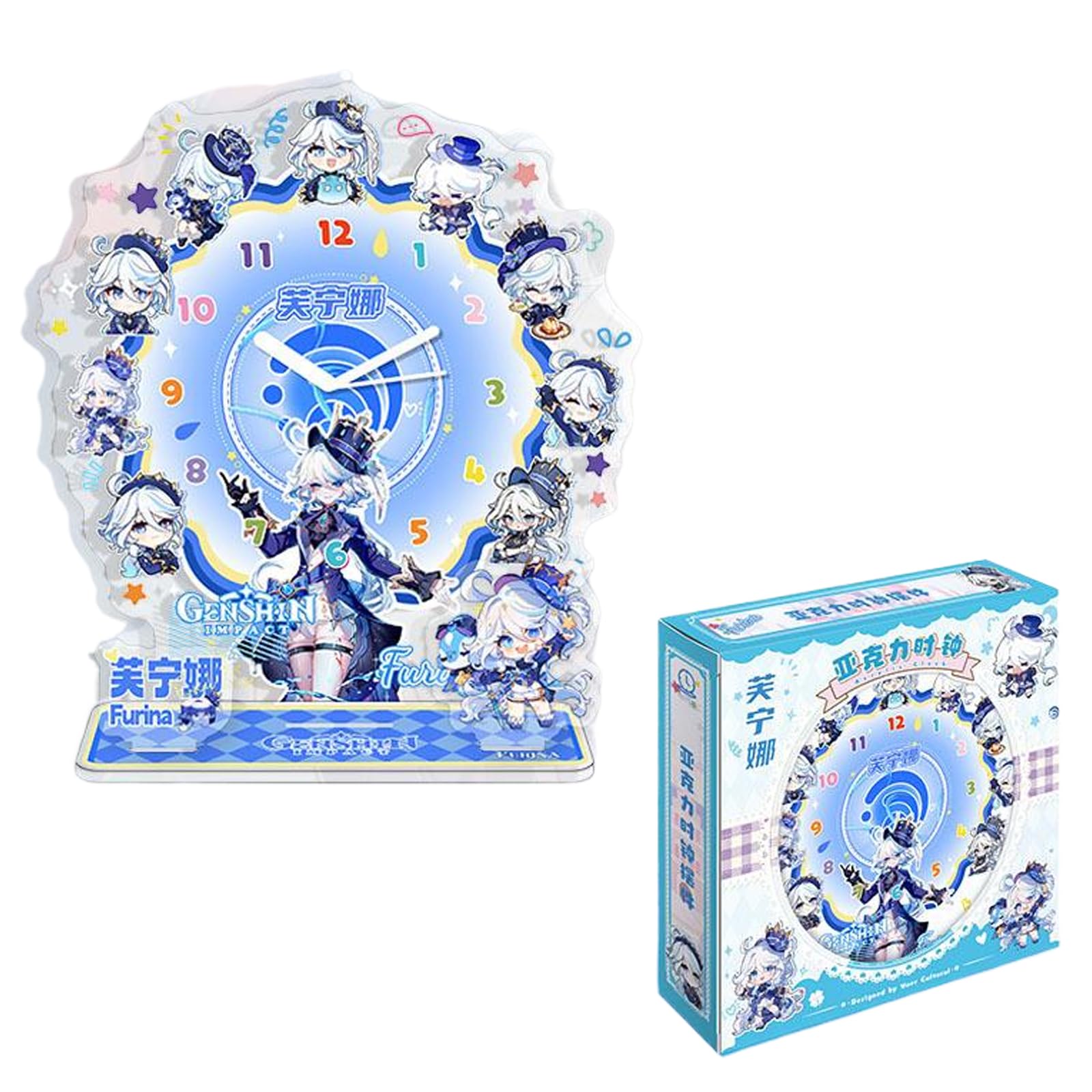 HUYMHTER Anime Desktop Clock Furina Acrylic Figure Gaming Cartoon Display Stands time gifts for boys and girls