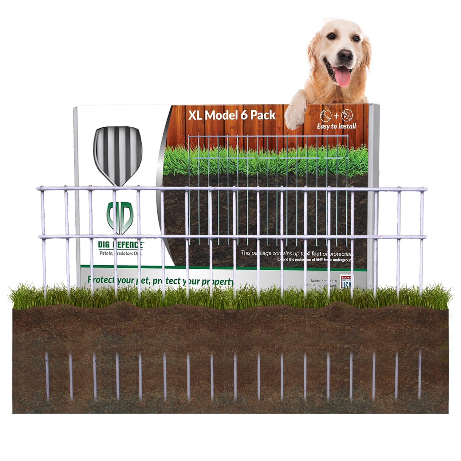 Dig Defence Original Animal Barrier Fence - X-Large Decorative Garden Fence, Outdoor No Dig Fence for Dogs and Rabbits, Yard and Patio - 24”(L) x 15”(