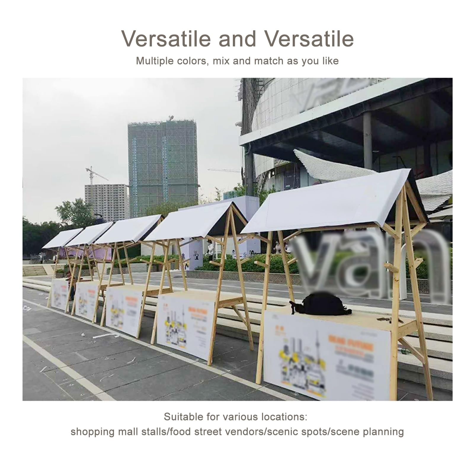 Carrello portatile in legno con baldacchino a righe, display esterno leggero per mercati, festival alimentari ed eventi, 120 cm / 47.2in, giallo