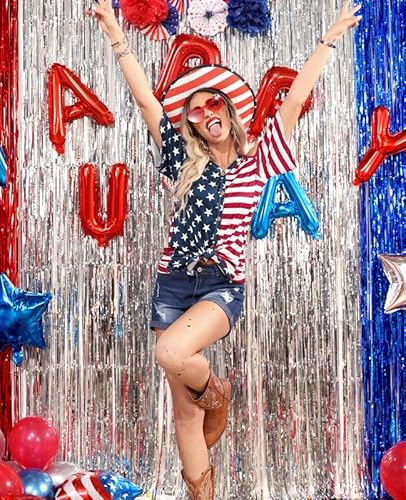 4Th Of July Women's Shirt V Neck Cold Shoulder Tops American Flag Casual Short Sleeve Blouse 2Xl #TOP2