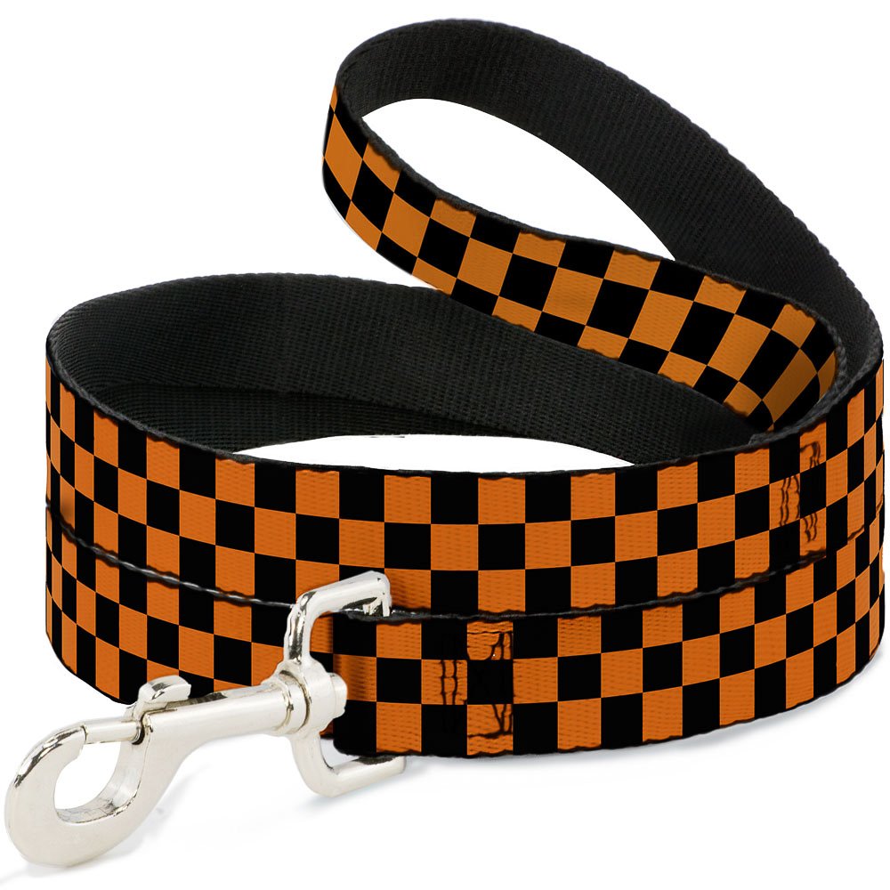 Laisse Buckle Down Checker Noir/Orange Fluo pour balades urbaines de jour comme de nuit