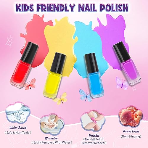 Miniatura 3 de Juego de esmaltes de uñas para niñas, kit de 27 piezas de arte de uñas con secador de uñas, kit de esmalte de uñas no tóxico y uñas postizas para