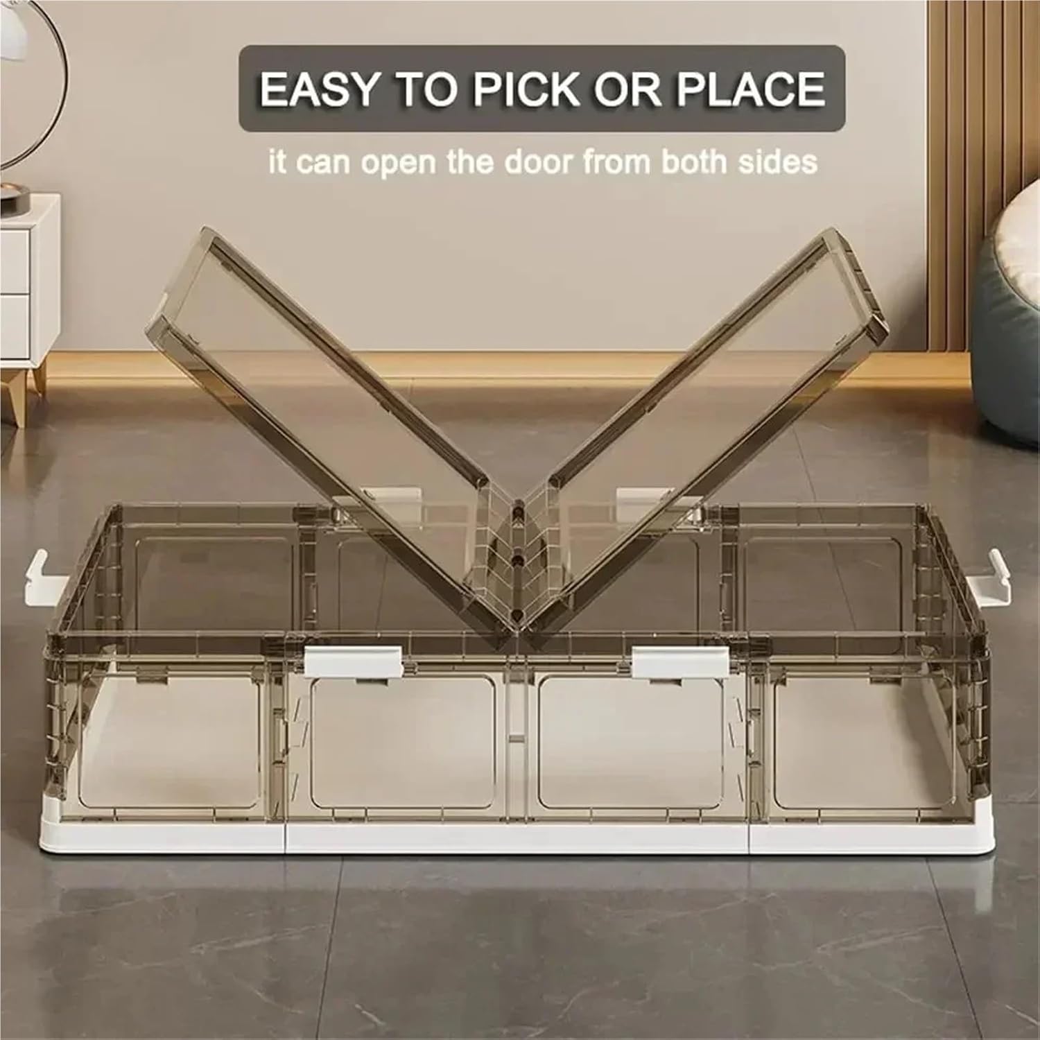 Under Bed Storage Containers Foldable Underbed Storage Case Folding Under Bed Box with Lids with Wheels(64x42x15.5CM)