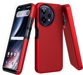 for Cricket iCon Plus 2026 Phone Case/Att Verge 2 Phone Case with Screen Protector,Dual Layer Heavy Duty Protection,Slim Fit Military Grade Corner Cover for Cricket Icon Plus 2026 Red