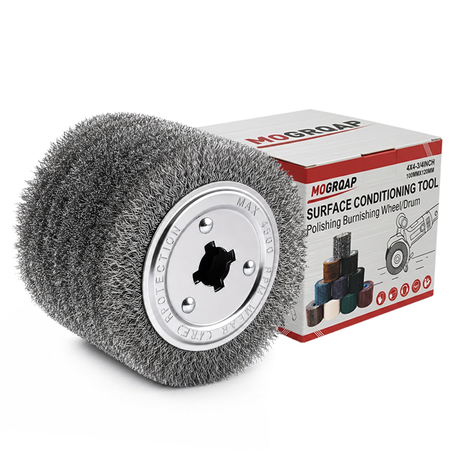 MOGRQAP Polishing Drum, Metal Wire Brush Drum Burnishing Surface Polishing Tools Wheels for Grinder Satin Machine Sanding Remove Welding Marks 120 x 100mm