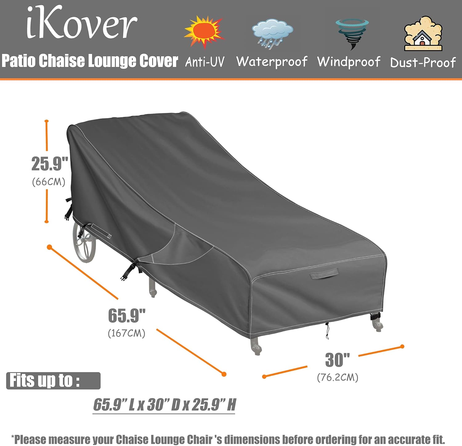 iKover Patio Chaise Lounge Cover, Waterproof Patio Furniture Lounge Chair Cover with Sealed Seam, Heavy Duty Chaise Cover , Provide a Great fit and All Weather Protection, Grey : Patio, Lawn & Garden