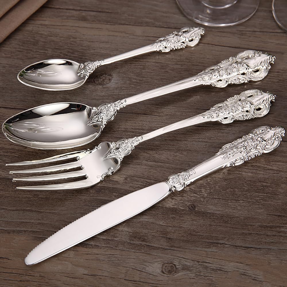 Palace Silberbesteck-Set für 4 Personen, 16-teilig, luxuriös, elegant, geprägter Griff mit durchbrochenem Design, Geschirr-Set aus 18/10 Edelstahl, Besteck-Sets für Zuhause und Restaurant, Hochglanzo Küche, Haushalt & Wohnen