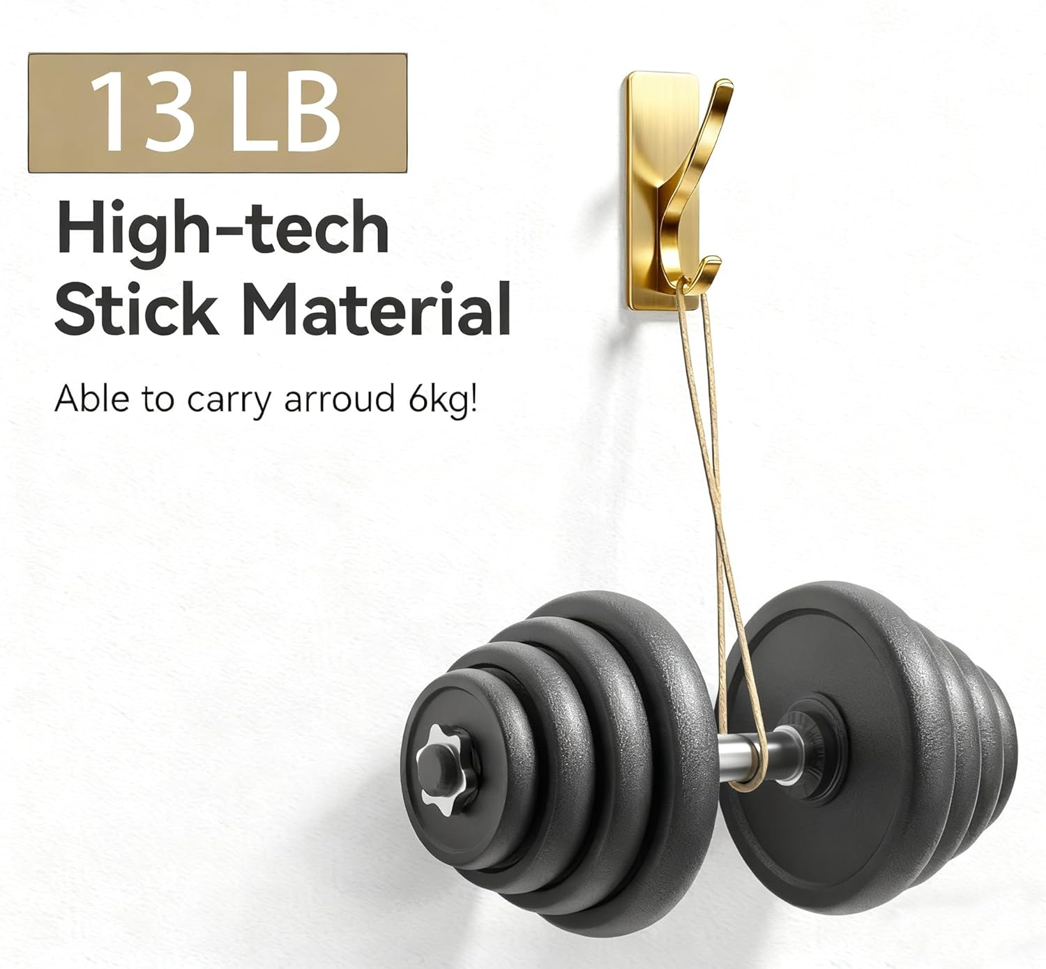 pipiff Brushed Gold Self Adhesive Coat Hooks for Hanging: 13LB Extra
