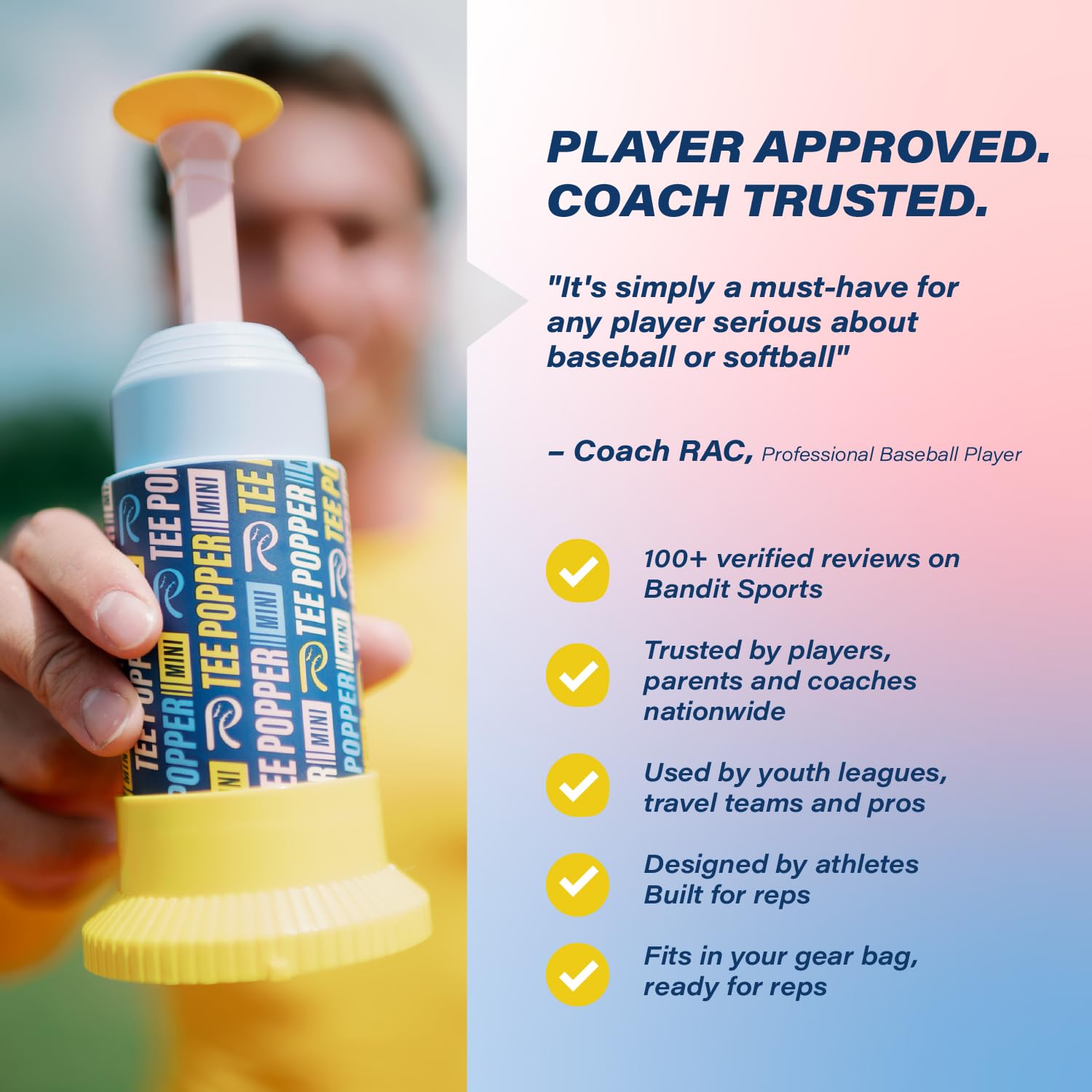 Bandit Sports Coach RAC Coach RAC Mini Tee Popper, Hitting Tee for Perfect Swings, Batting Machine for Practicing Hitting Without a Pitcher Blue — view 6