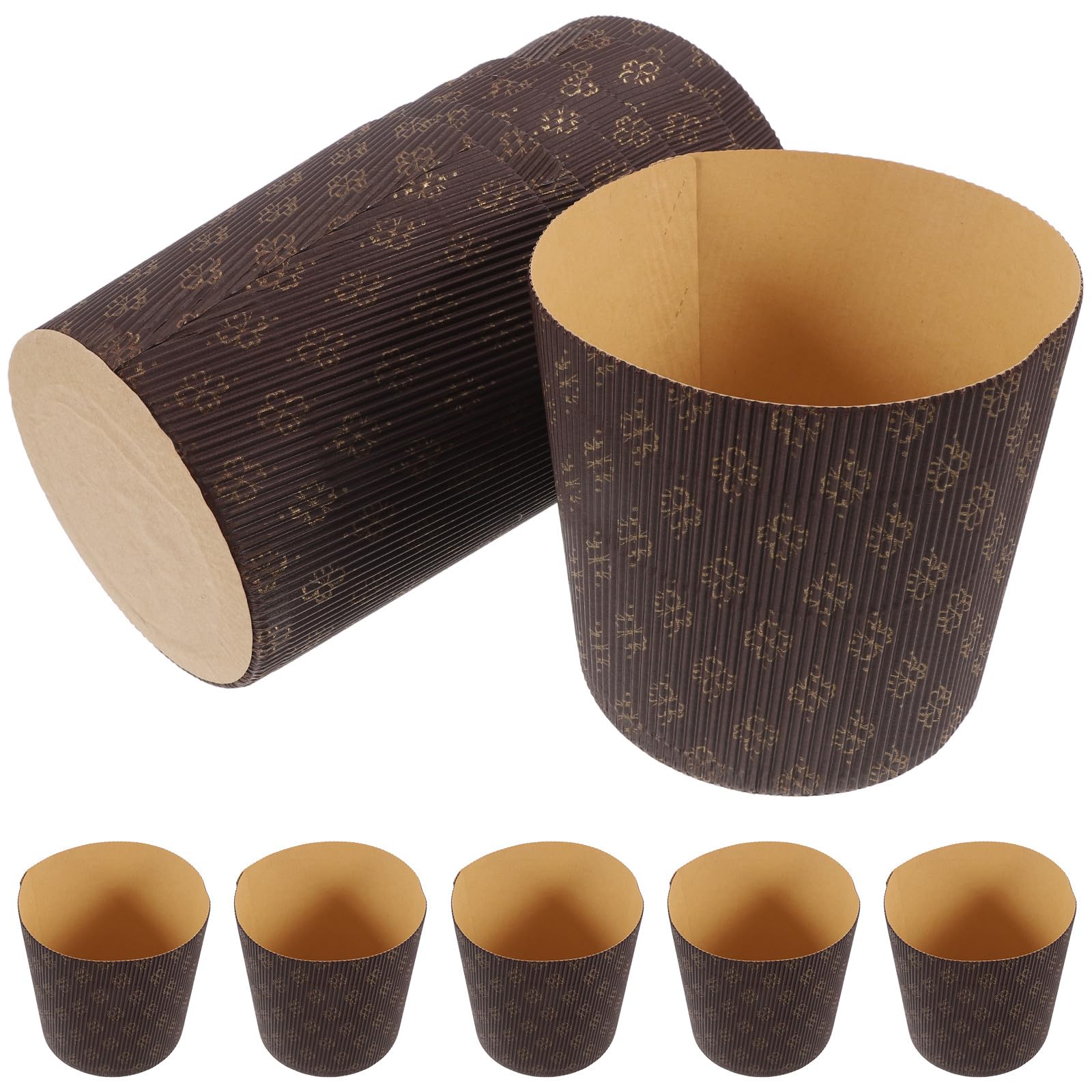 25 Moldes de Papel para Hornear Panettone y Muffins, Resistentes Grasa Agua, Tamaño 4 Pulgadas, Color Marrón Borde Ondulado, Adecuado para Repostería Casera y Profesional