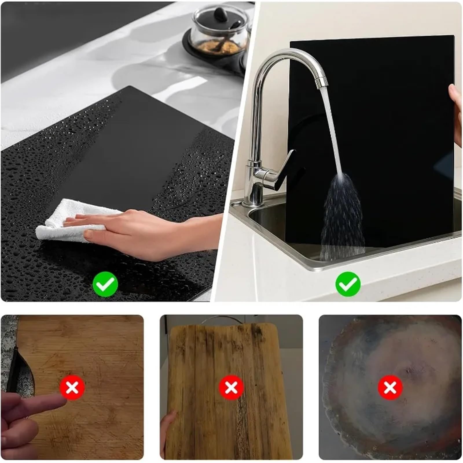 Tabla de cortar de plástico Tabla de cortar plástico con borde grueso, transparente, antideslizante for cocina(Transparent M)