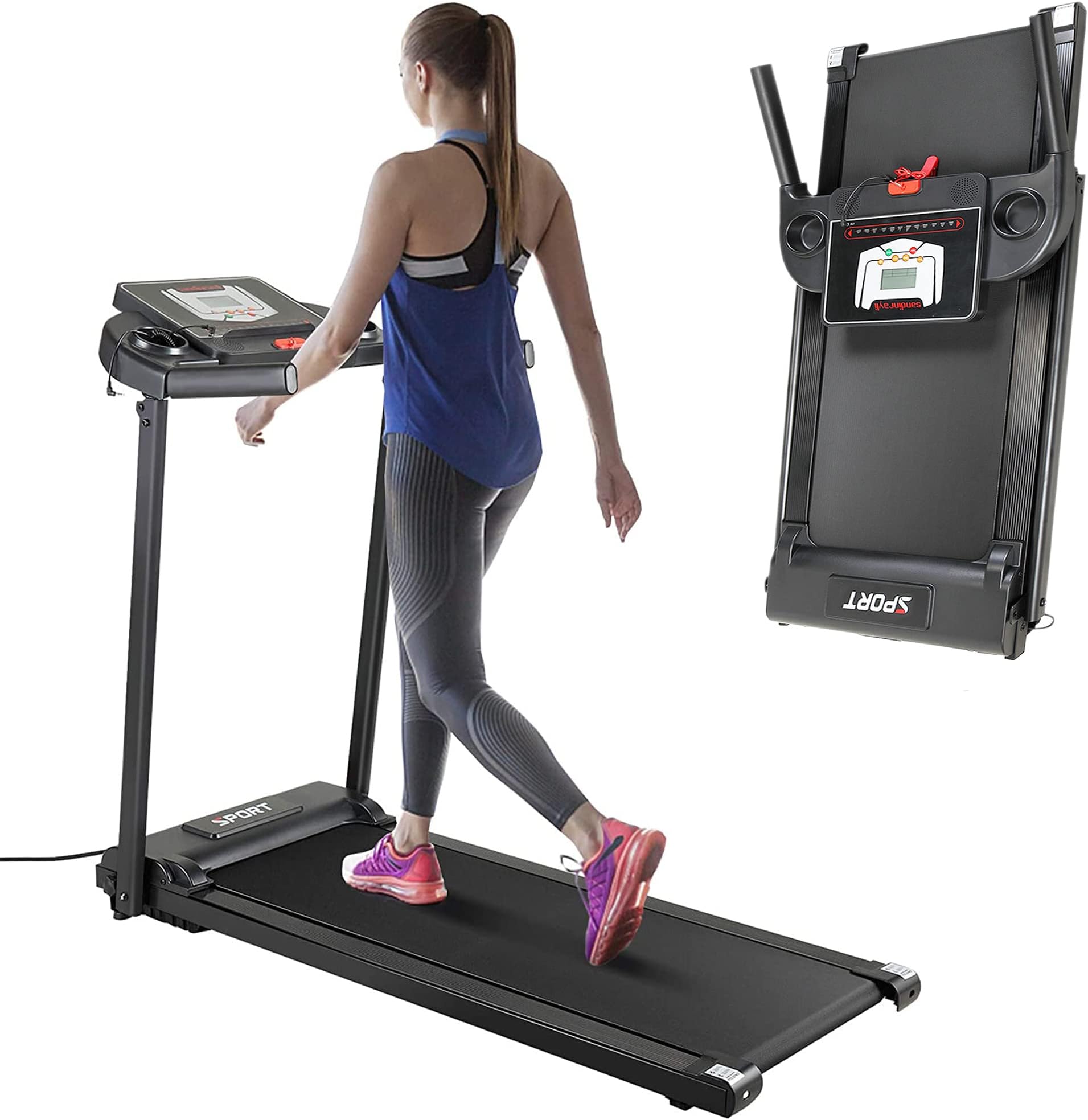 Sandinrayli Folding Electric Treadmill, Running Machine w/ 12 Preset Program and LCD, Jogging Walking Machine for Home Office Gym, Black
