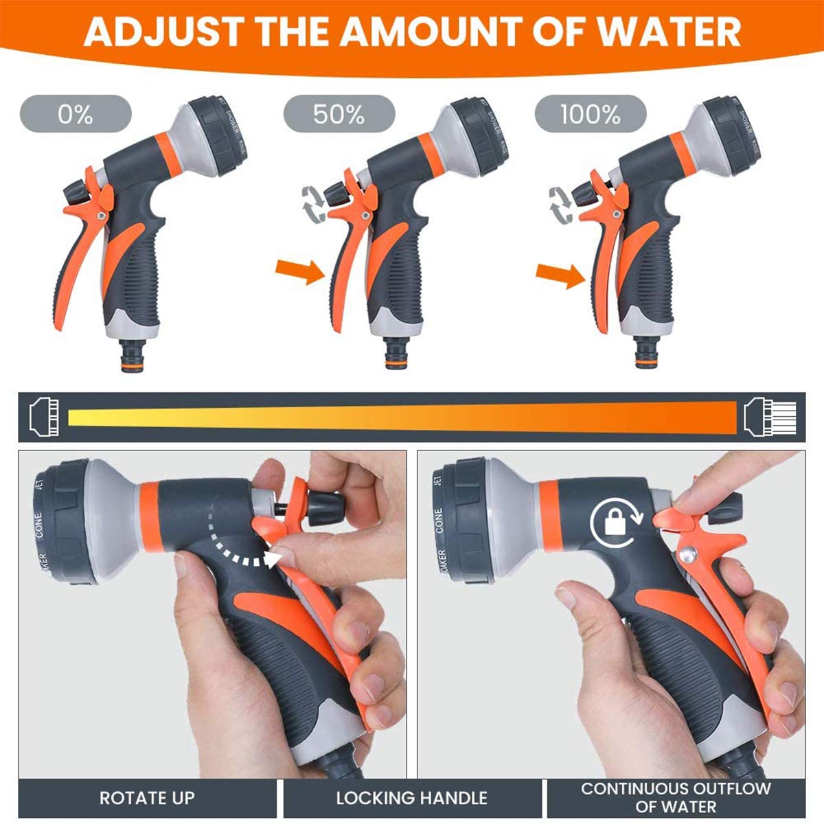Pistola de Riego 8 Modos Pistola de Agua de Jardín de Ajustable pulverización Boquilla para Manguera con adaptadores para Lavado de Coches Baño de Mascotas Riego de Jardín/Césped
