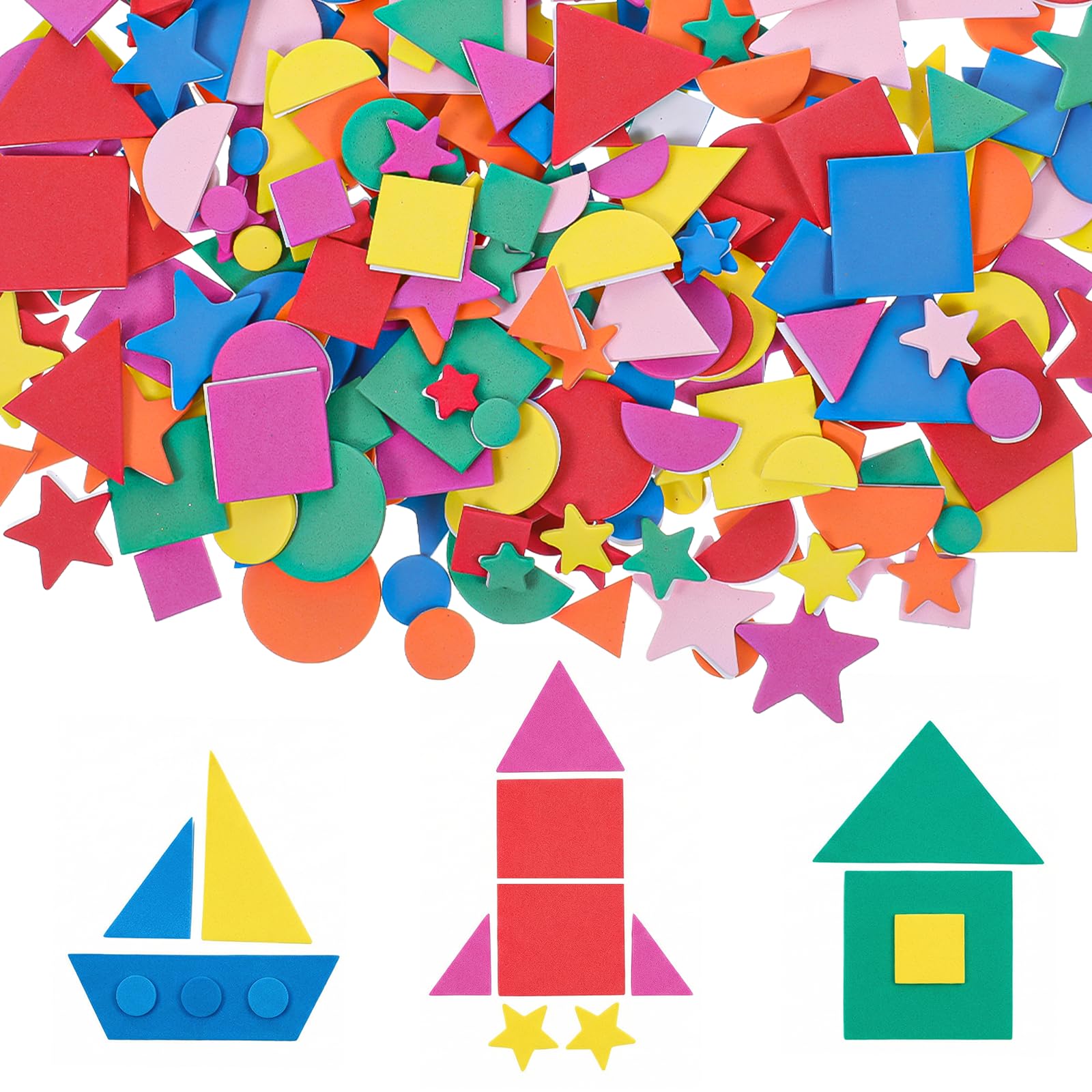 750 PCS Foam Shape Stickers Colorful Foam Stickers, Self Adhesive Craft Supplies Geometric Sticker for Preschool Craft DIY Program Home Party Decorations(Circle, Square, Triangle, Flower)