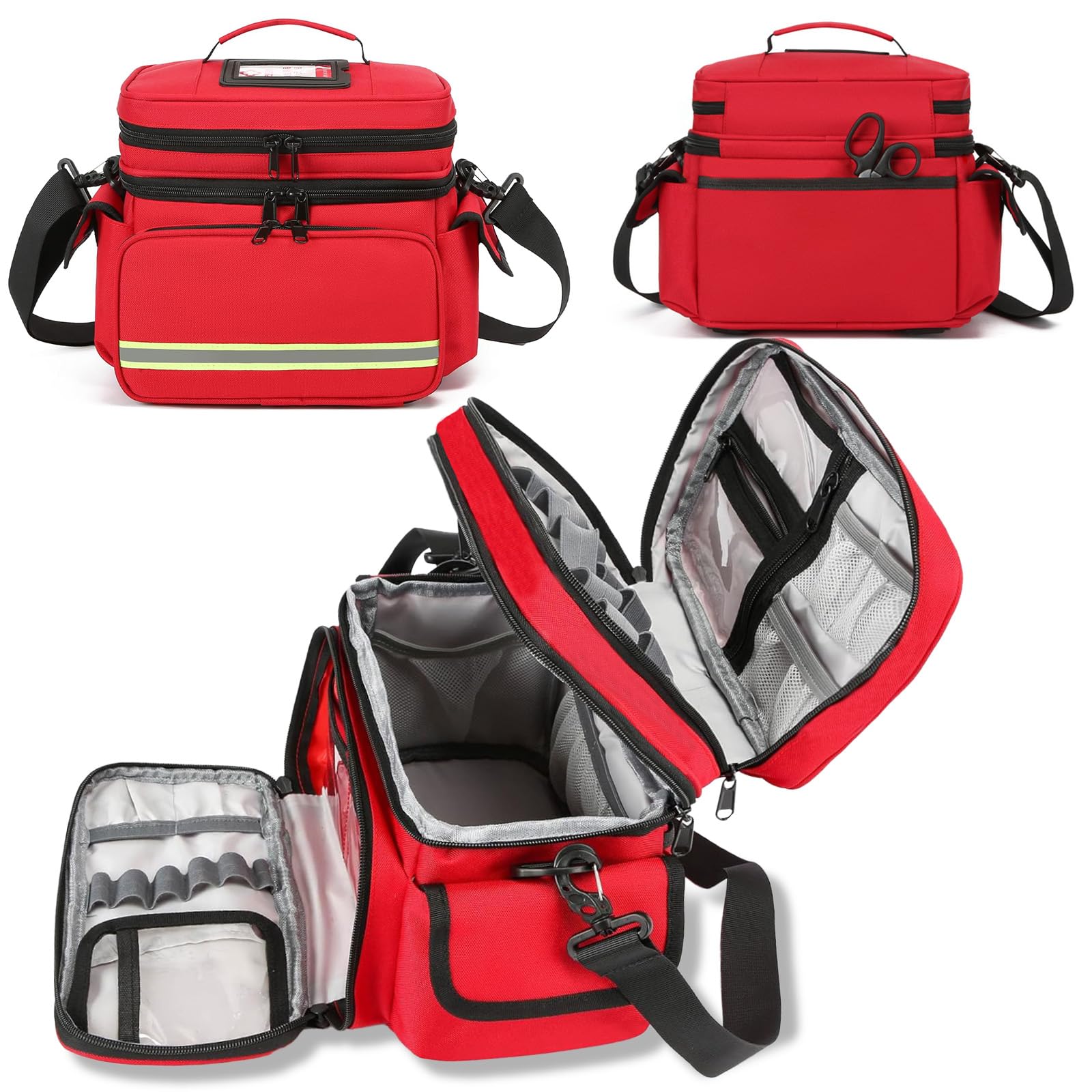 Trousse de Secours Vide, Trousse Infirmiere Pharmacie Voyage, Sac de Rangement de Médecine Portable avec Bandoulière, Double Couche, pour Maison Bureau voiture Camping et Randonnée