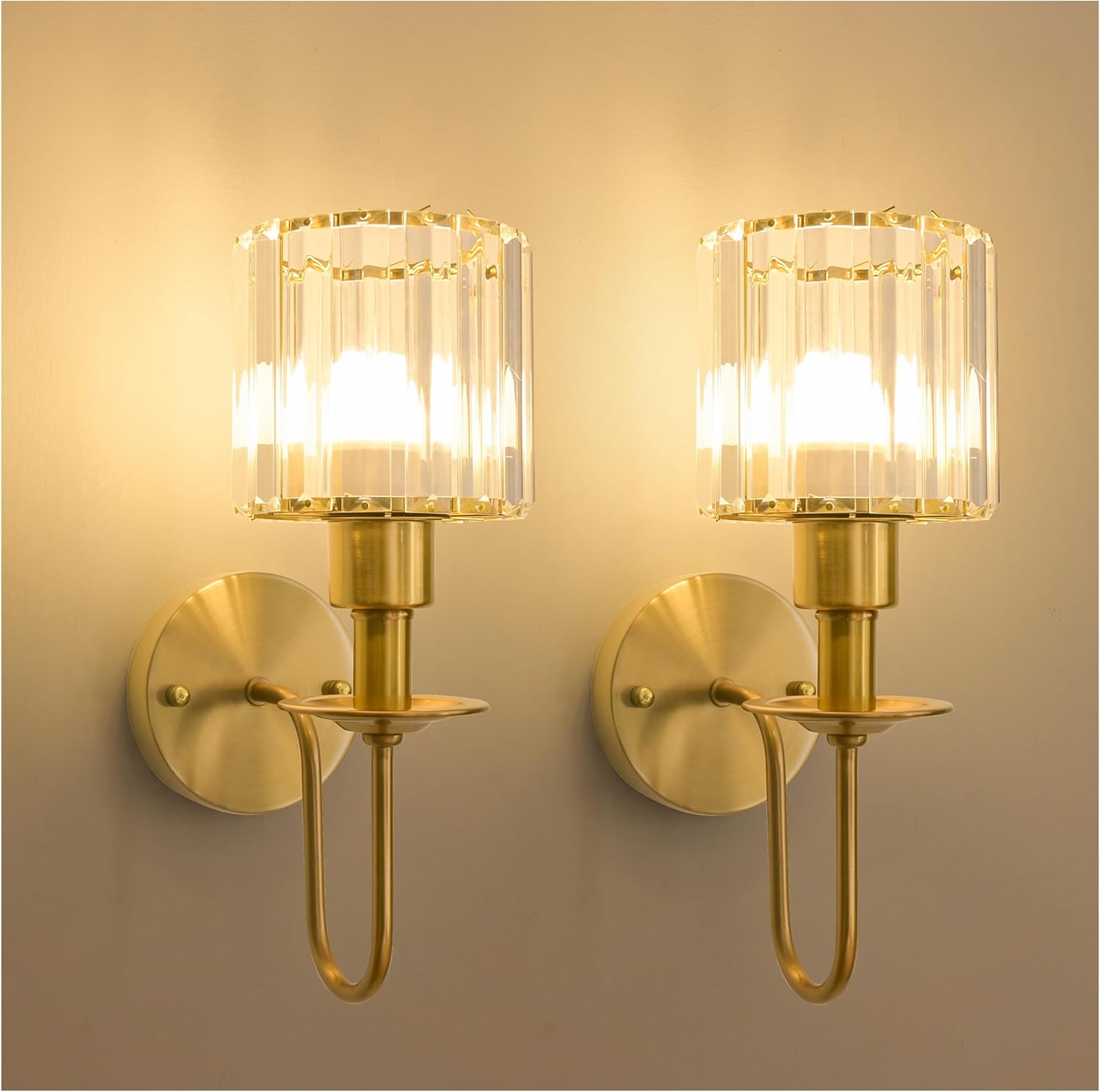 Wireless Wall Sconces Set of two,Battery Operated Wall Sconces with 5200 mAh Bulb and Remote,LED 15 Colors Rechargeable Gold Wall Sconce with Crystal for Bedroom Living Room Hallway Wall Decor