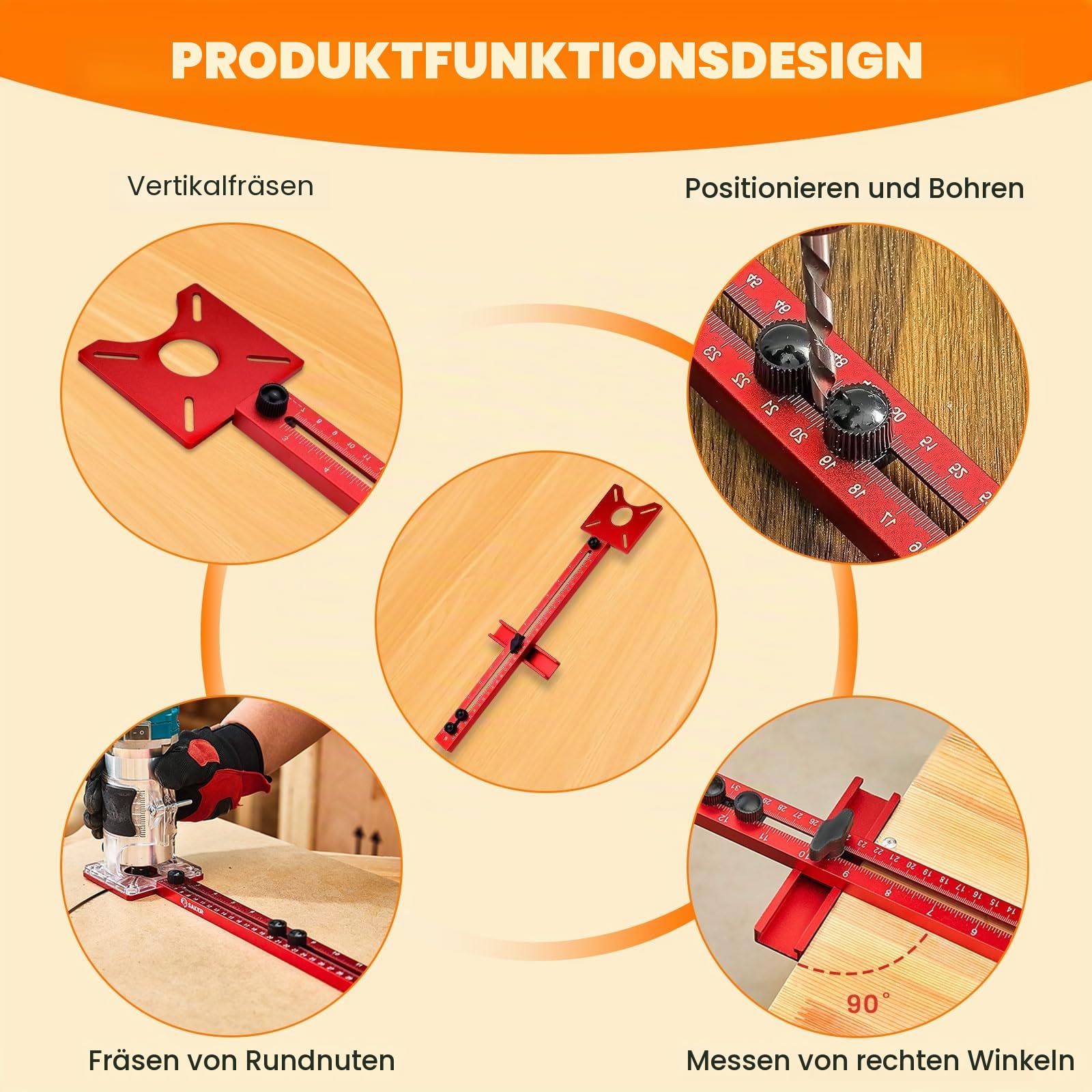 Multifunktionale 4-in-1-Fräsrillenhalterung, Aluminiumlegierung, verstellbare Fräs-Werkzeug, Kreisvorrichtung, Schneidführung für Holzbearbeitung (Verlängerung)