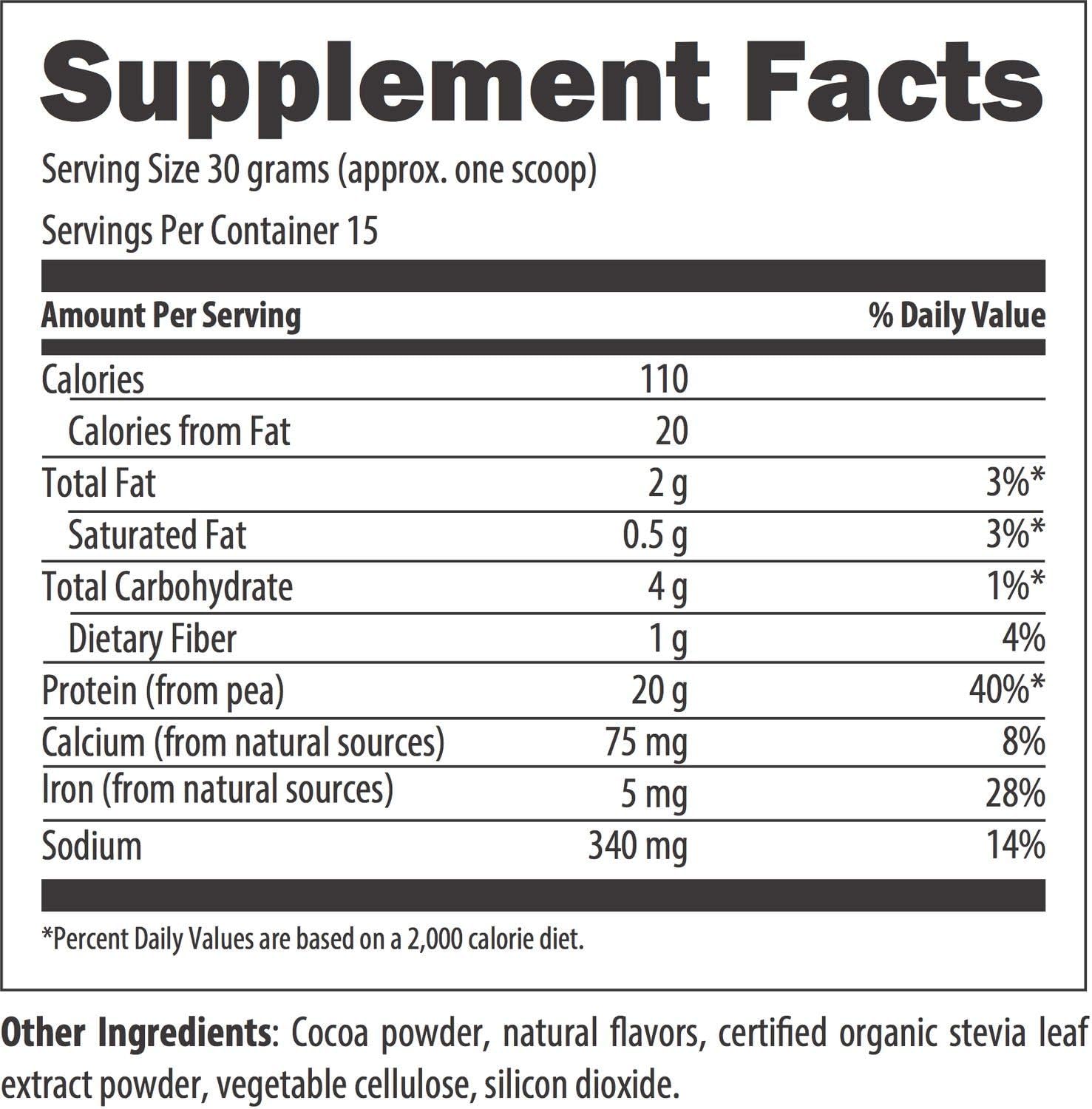 Designs for Health PurePea - 20g Vegan Pea Protein, Non-GMO Drink Mix Protein Powder Supplement, Chocolate (15 Servings / 450g) : Health & Household